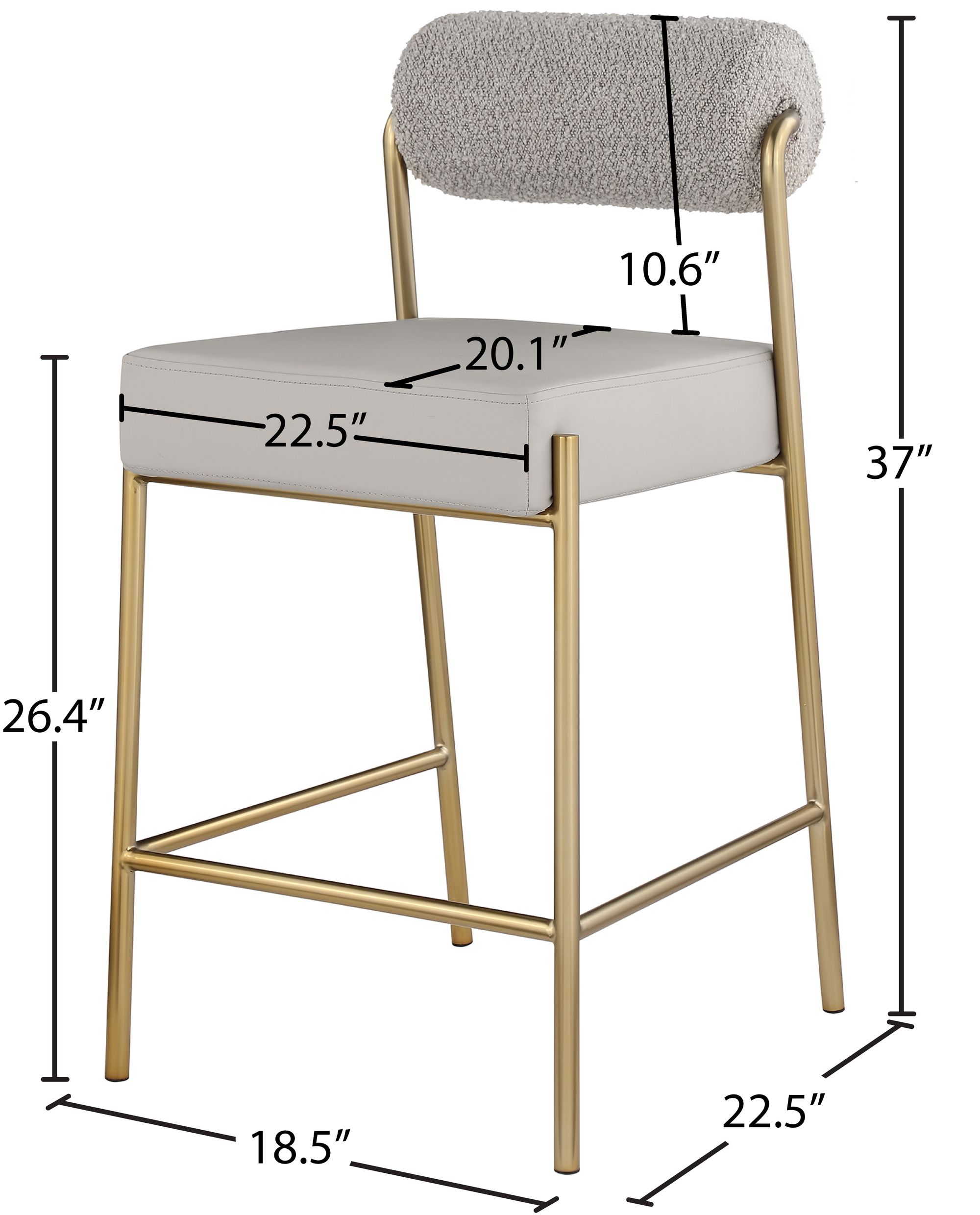 Carly Boucle Fabric & Faux Leather Counter Stool with Brushed Brass Frame