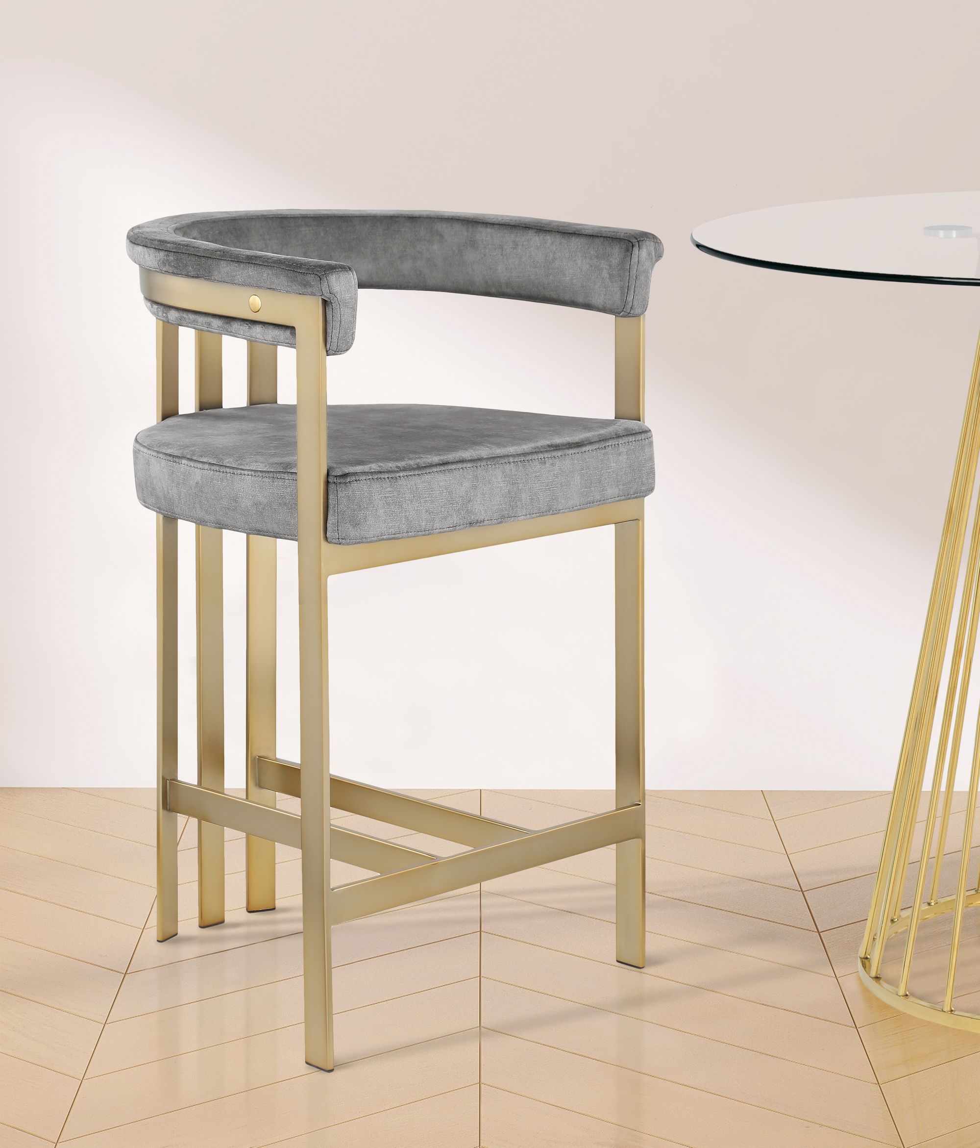 Marcello Counter Stool with Brushed Brass Frame