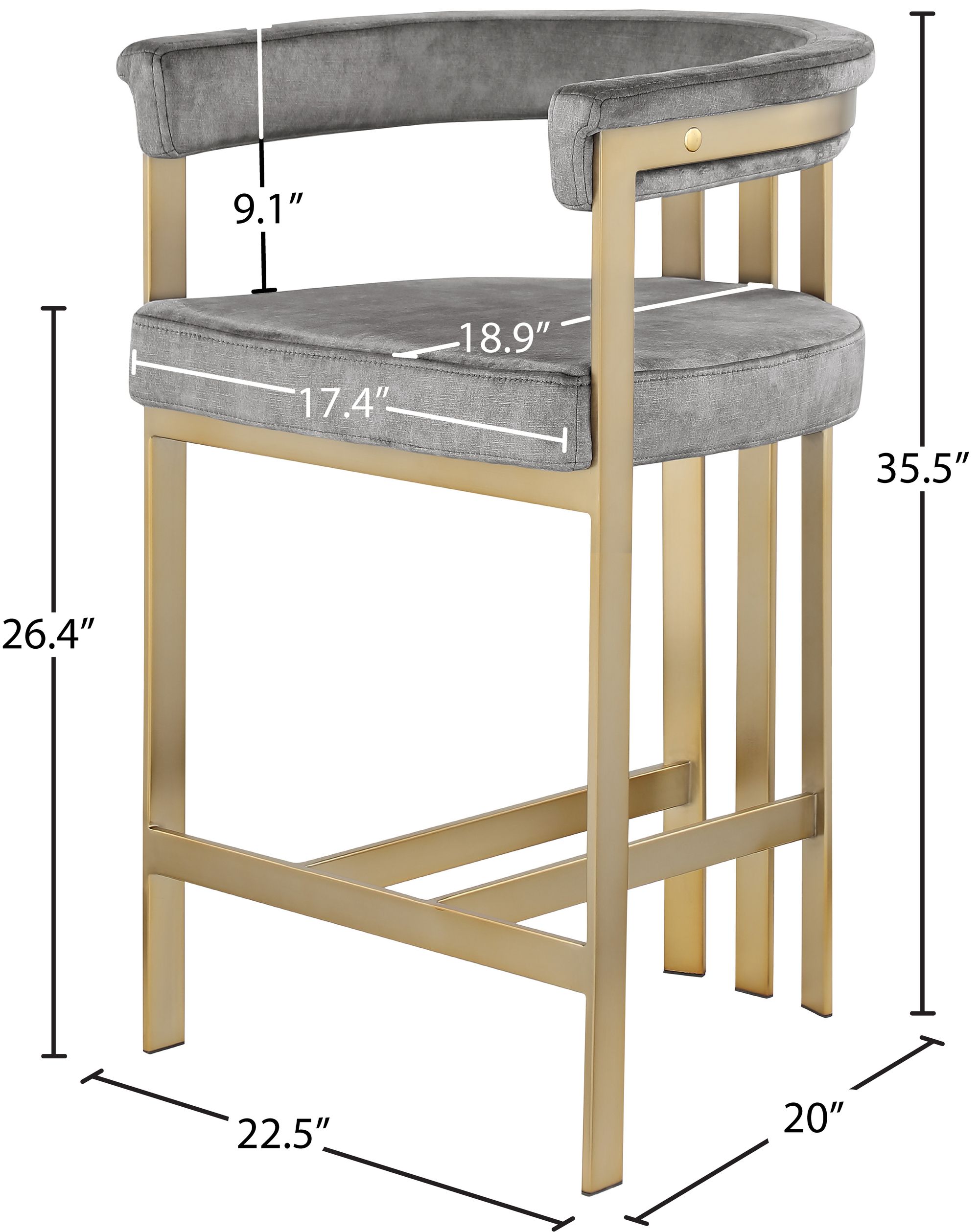 Marcello Counter Stool with Brushed Brass Frame