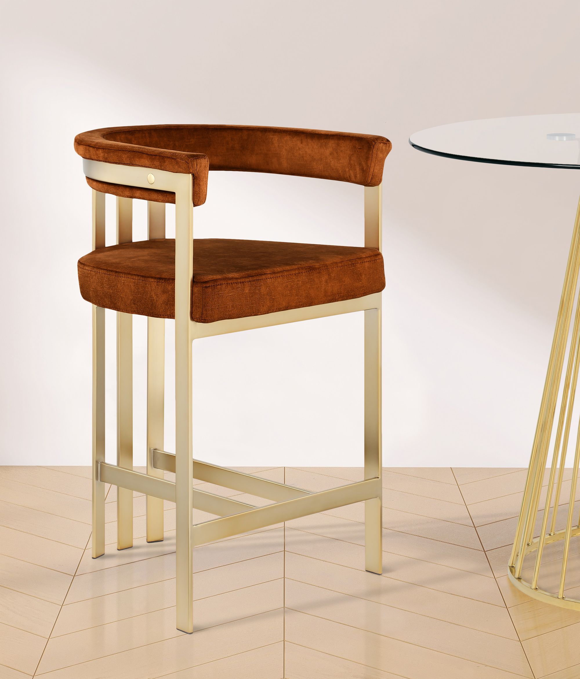 Marcello Velvet Counter Stool with Brushed Brass Frame