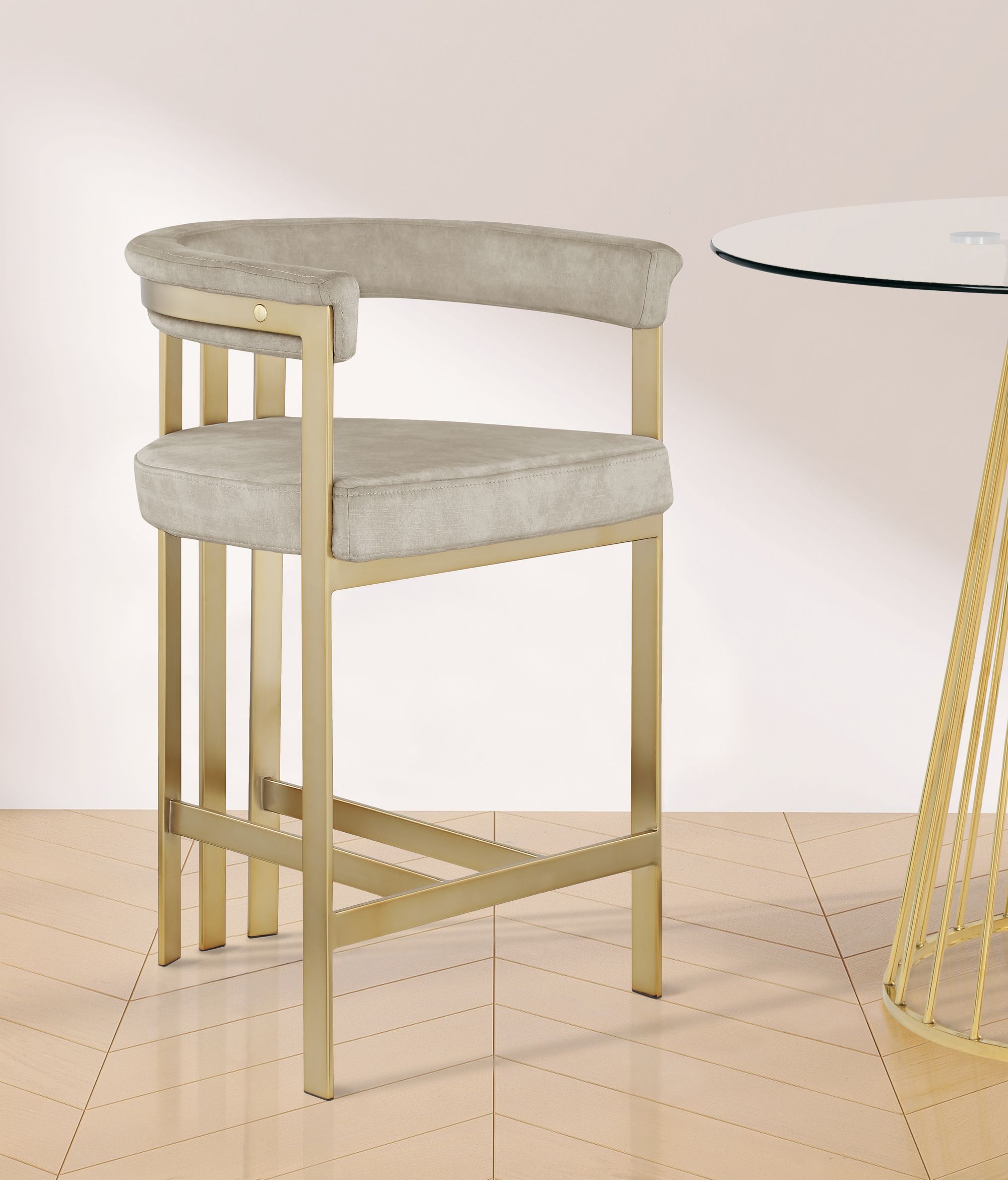 Marcello Velvet Counter Stool with Brushed Brass Frame