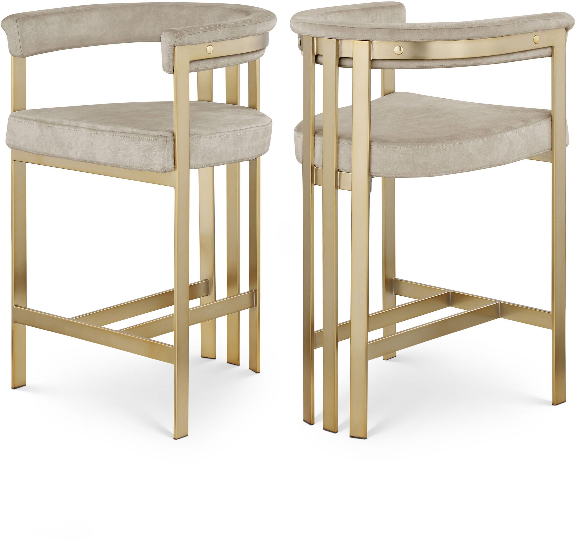 Marcello Velvet Counter Stool with Brushed Brass Frame