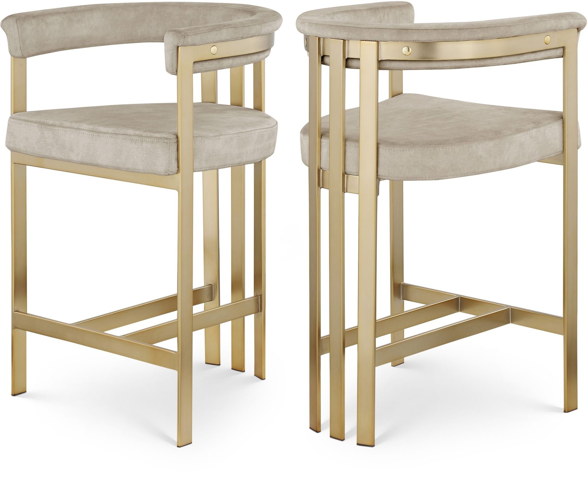Marcello Velvet Counter Stool with Brushed Brass Frame
