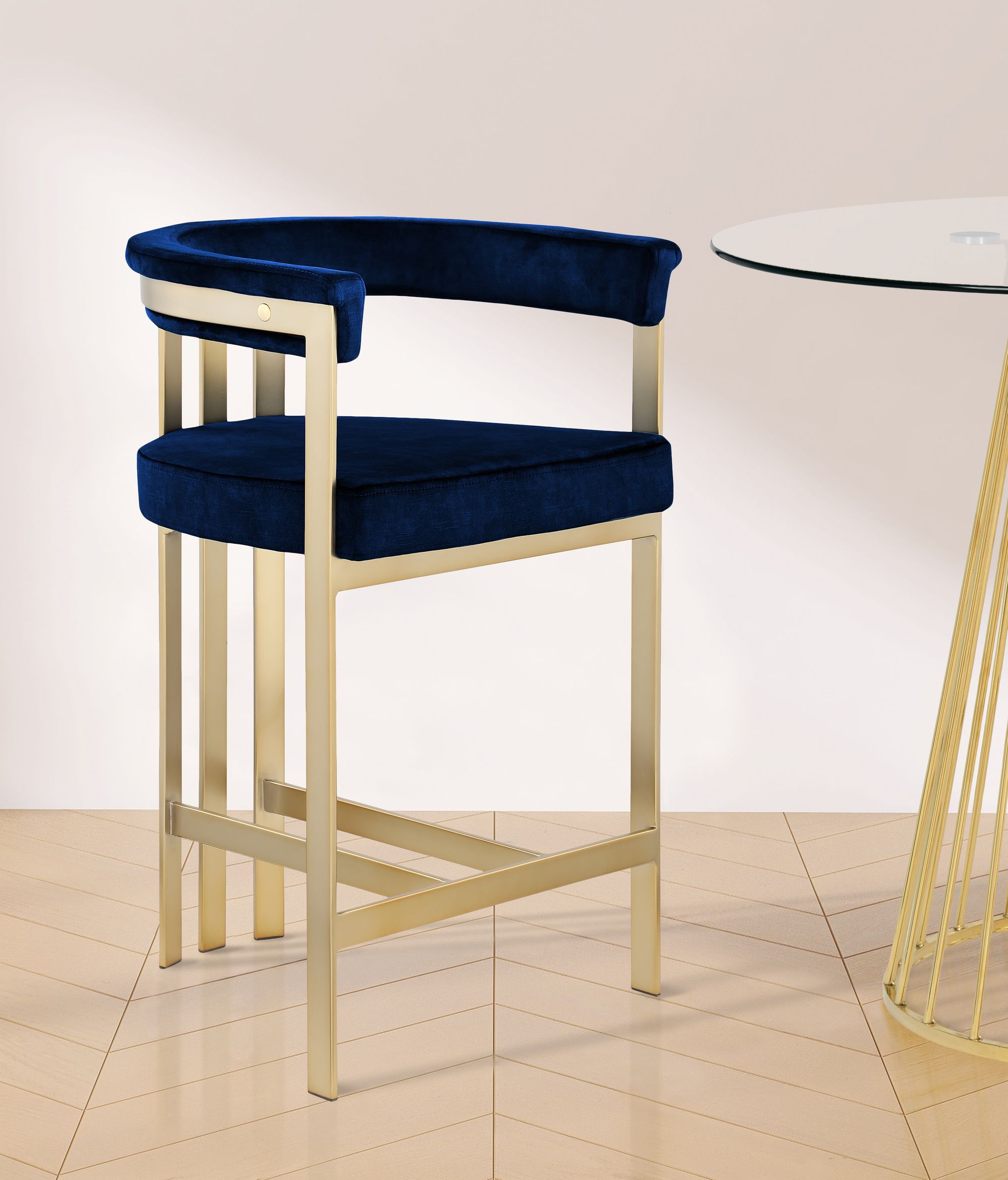Marcello Velvet Counter Stool with Brushed Brass Frame