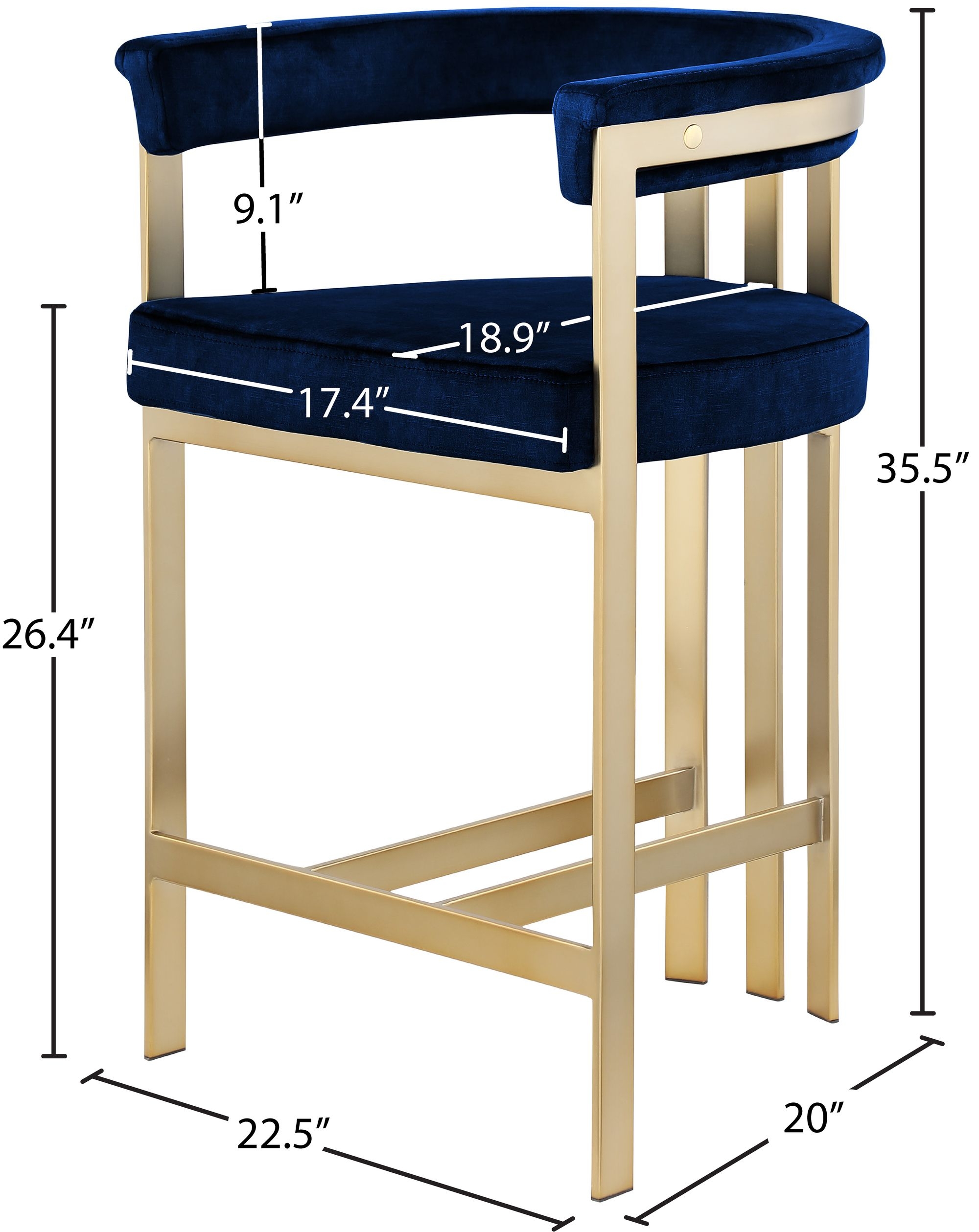 Marcello Velvet Counter Stool with Brushed Brass Frame