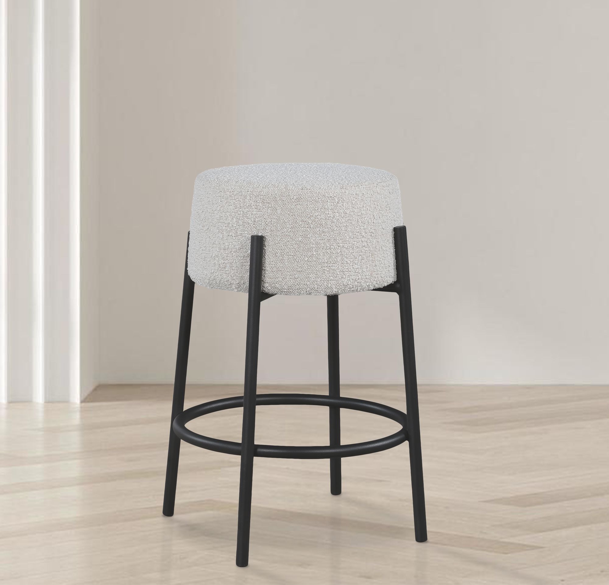 Avalon Boucle Fabric Counter Stool with Matte Black Iron Frame