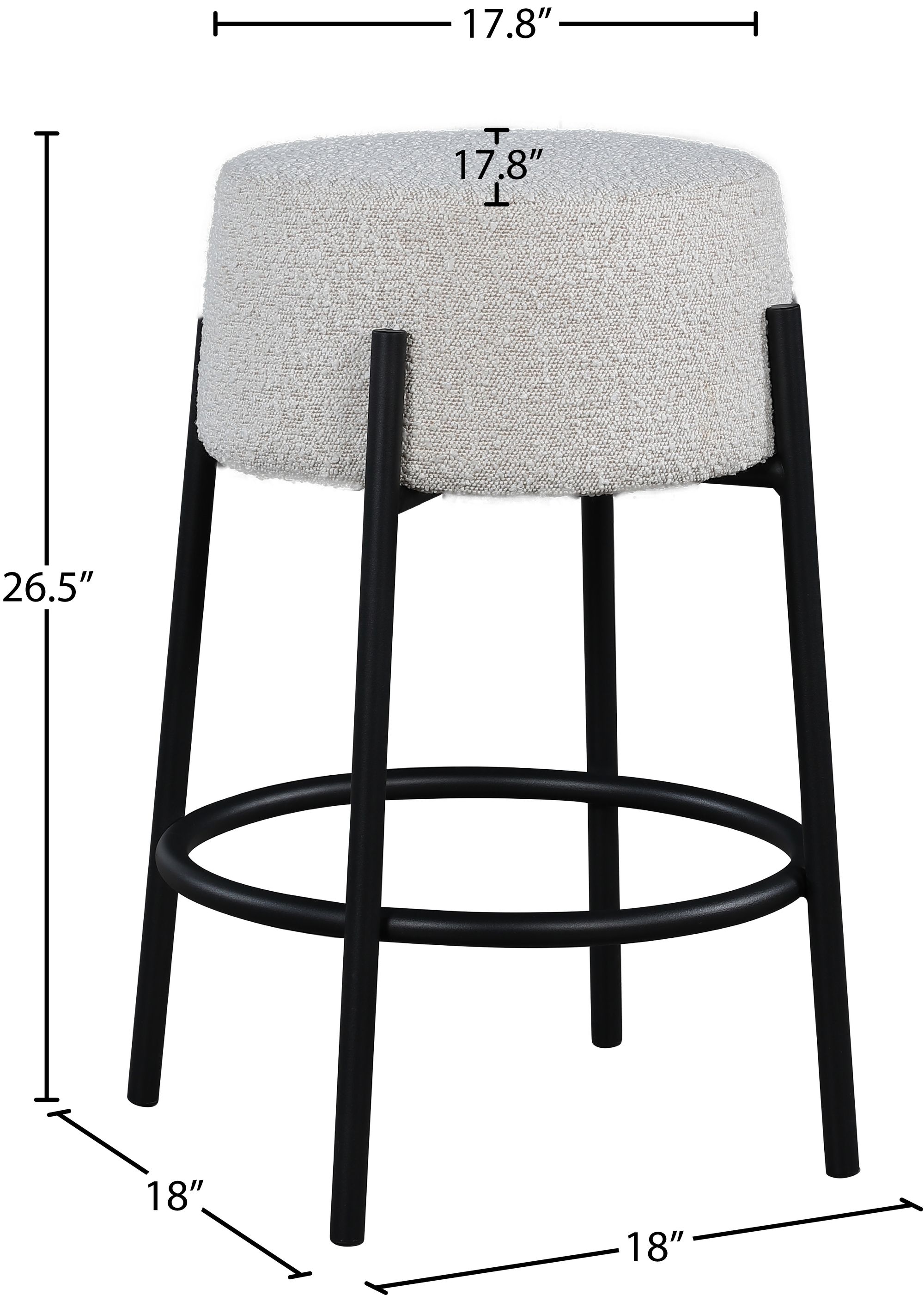 Avalon Boucle Fabric Counter Stool with Matte Black Iron Frame