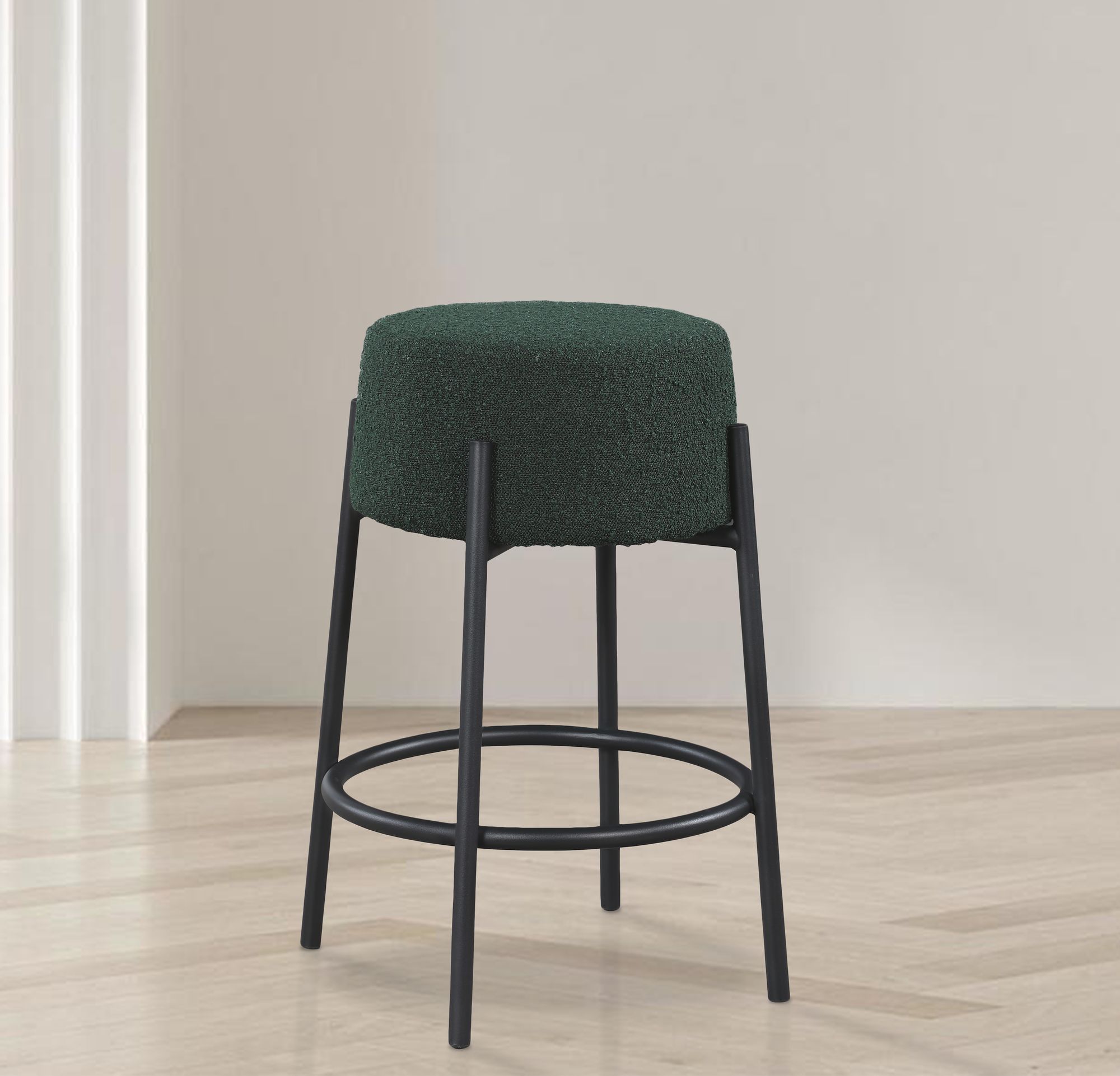 Avalon Boucle Fabric Counter Stool with Matte Black Iron Frame
