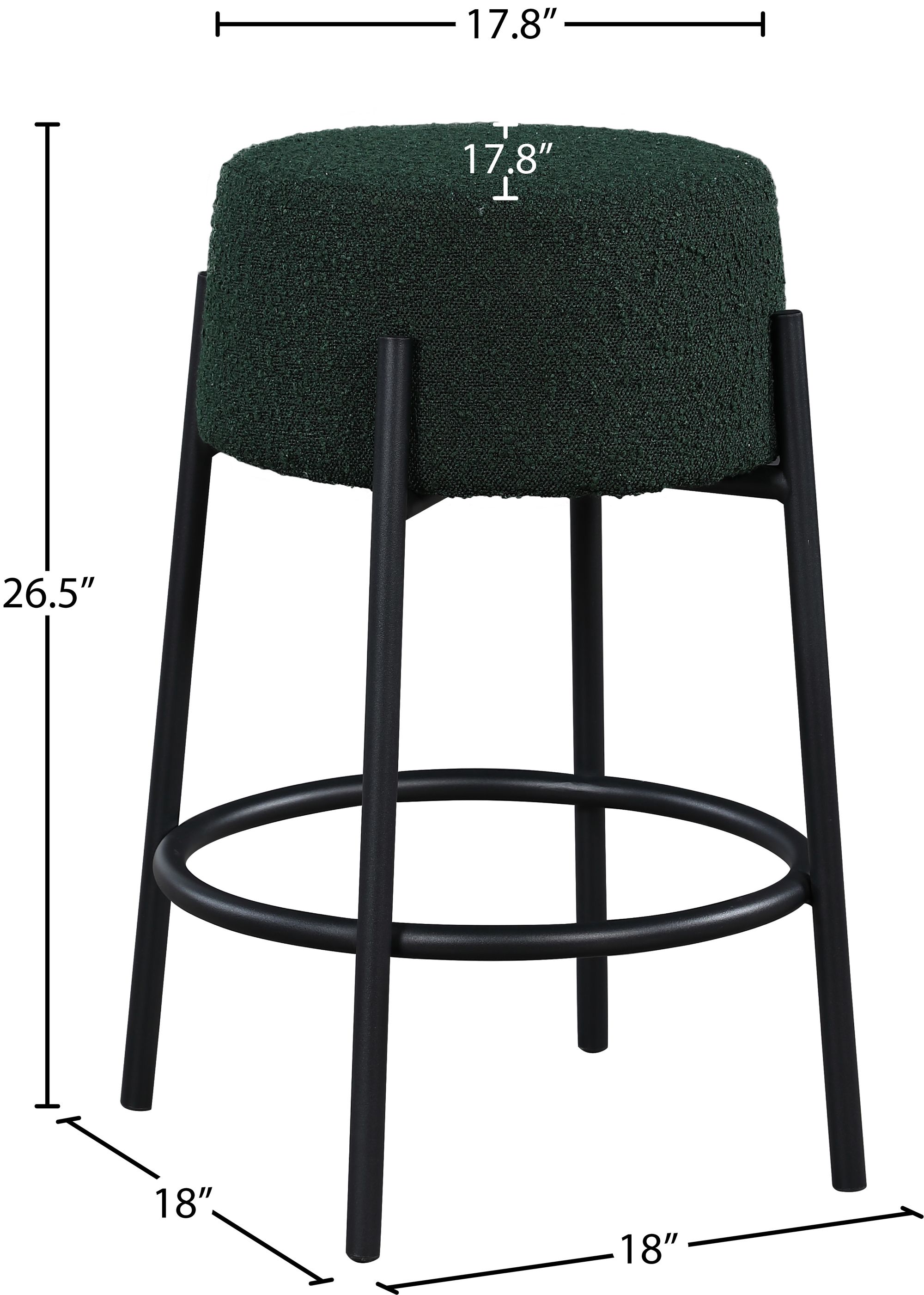 Avalon Boucle Fabric Counter Stool with Matte Black Iron Frame