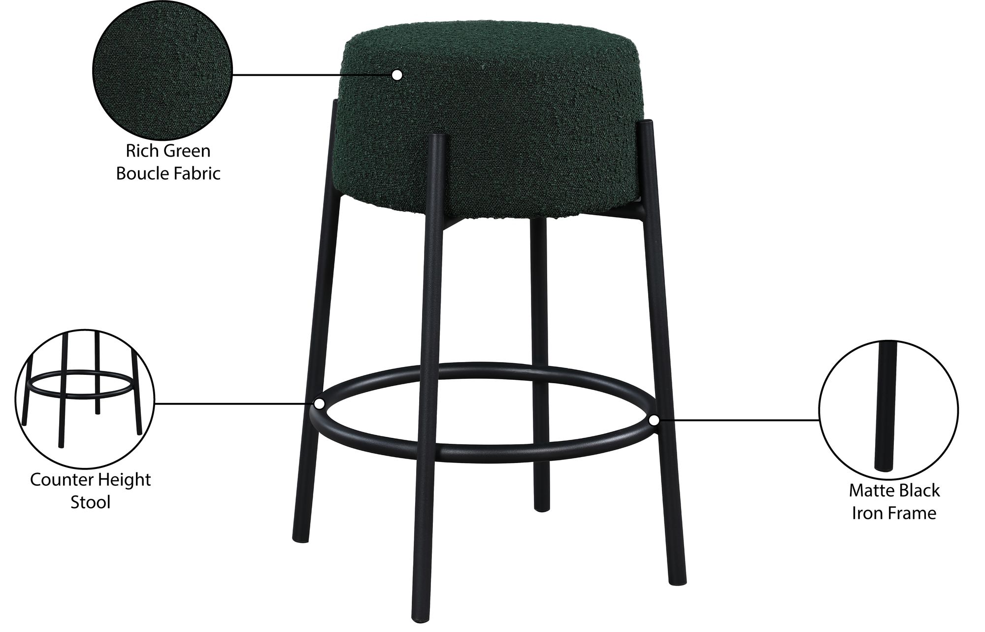 Avalon Boucle Fabric Counter Stool with Matte Black Iron Frame