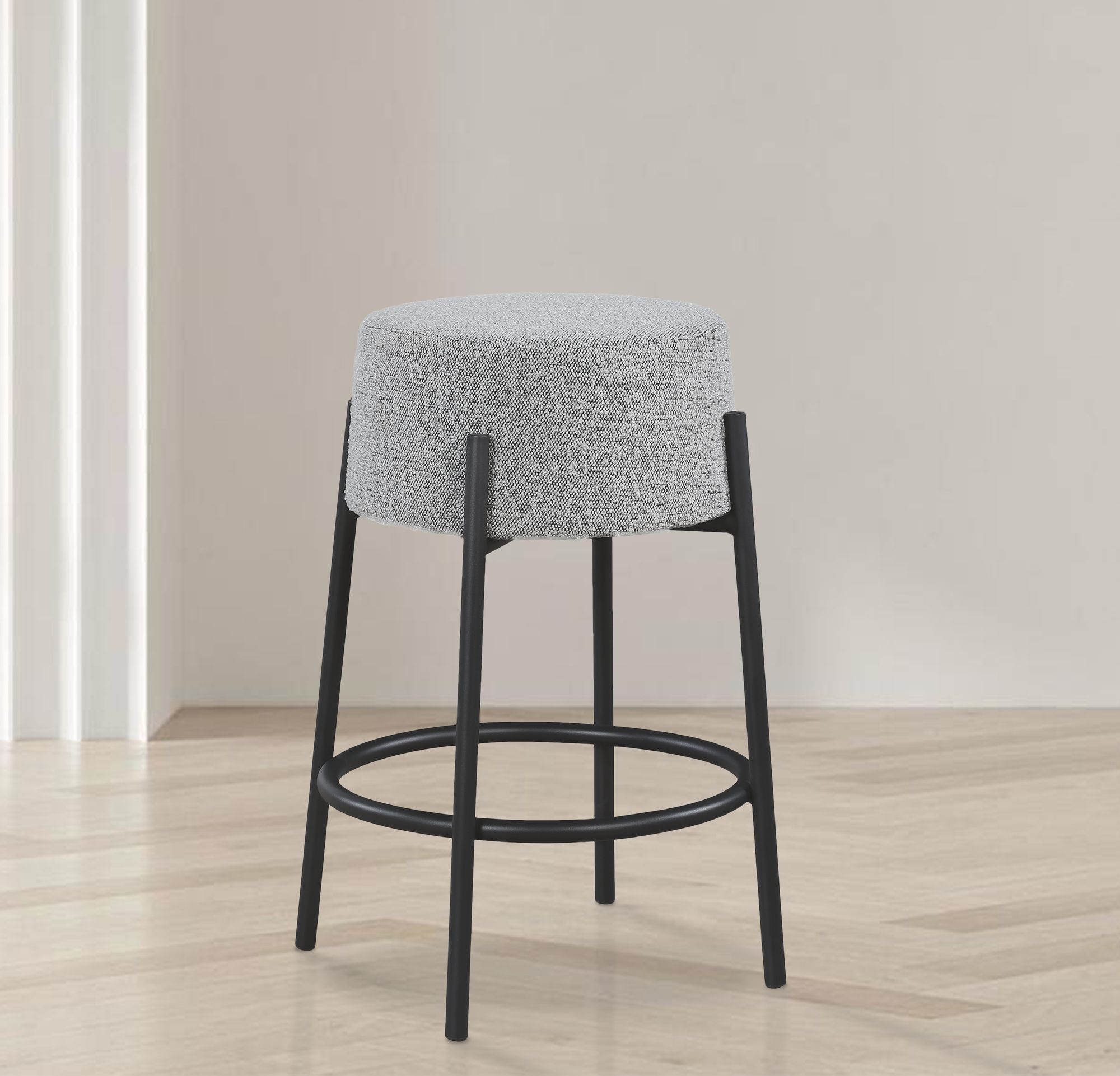 Avalon Boucle Fabric Counter Stool with Matte Black Iron Frame