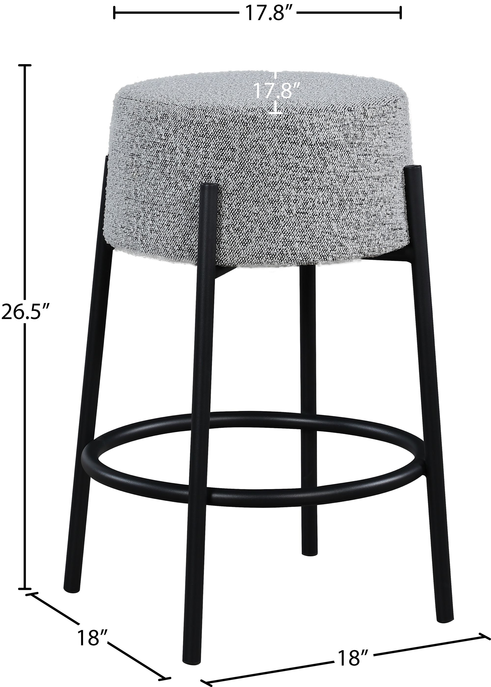 Avalon Boucle Fabric Counter Stool with Matte Black Iron Frame