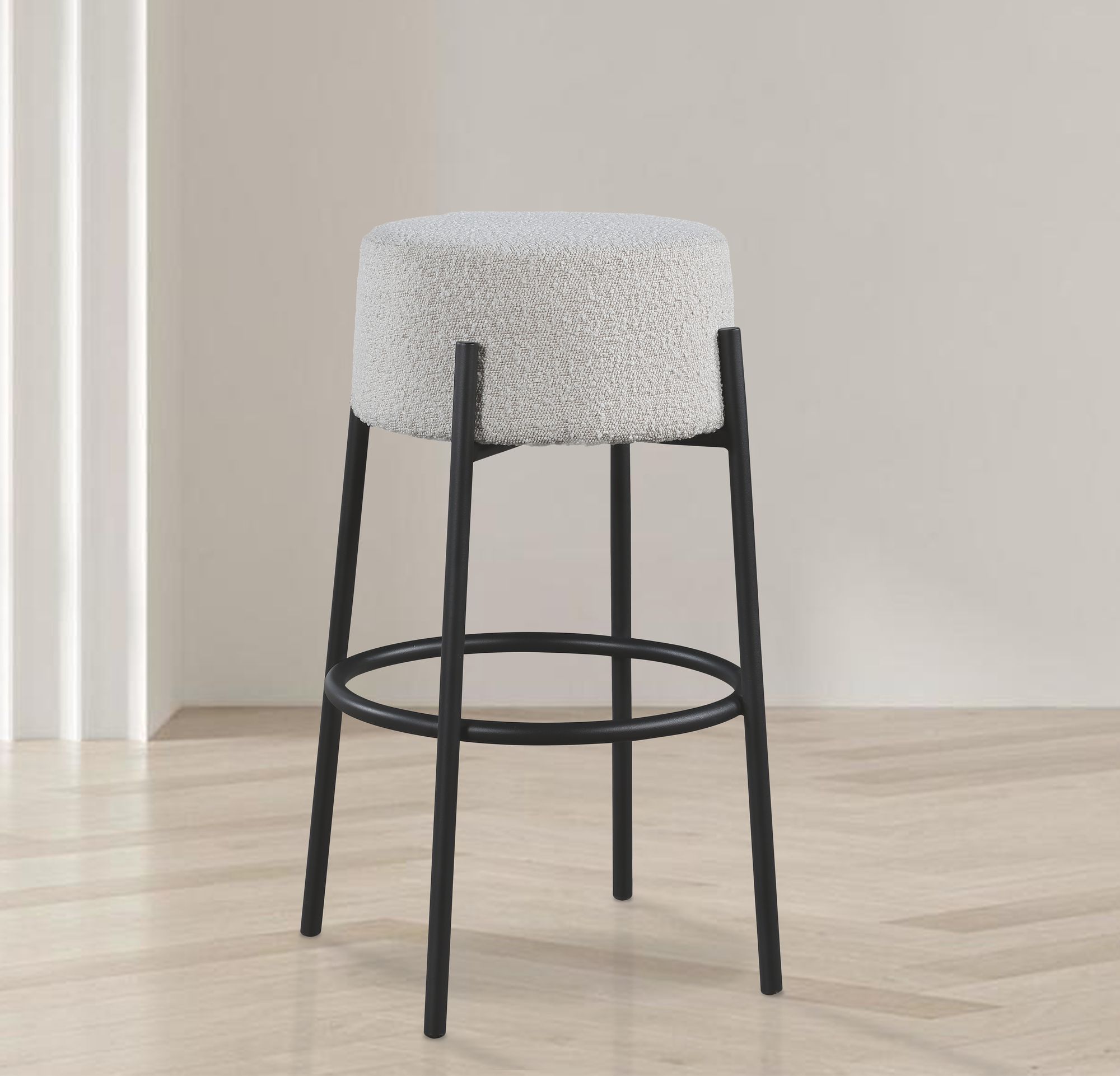 Avalon Boucle Fabric Bar Stool with Matte Black Iron Frame