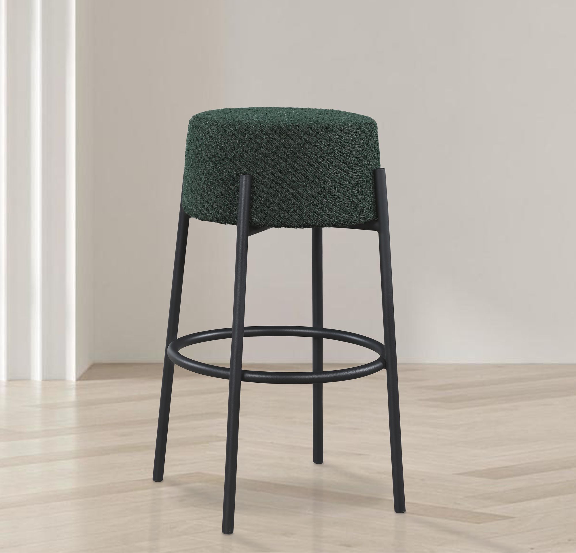 Avalon Boucle Fabric Bar Stool with Matte Black Iron Frame