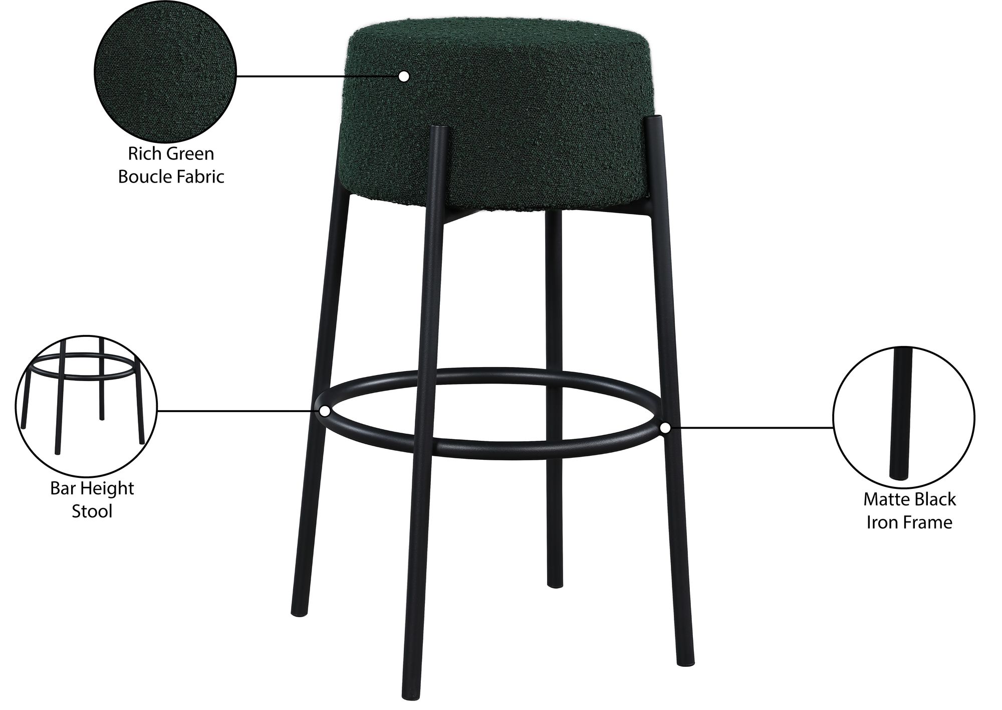Avalon Boucle Fabric Bar Stool with Matte Black Iron Frame