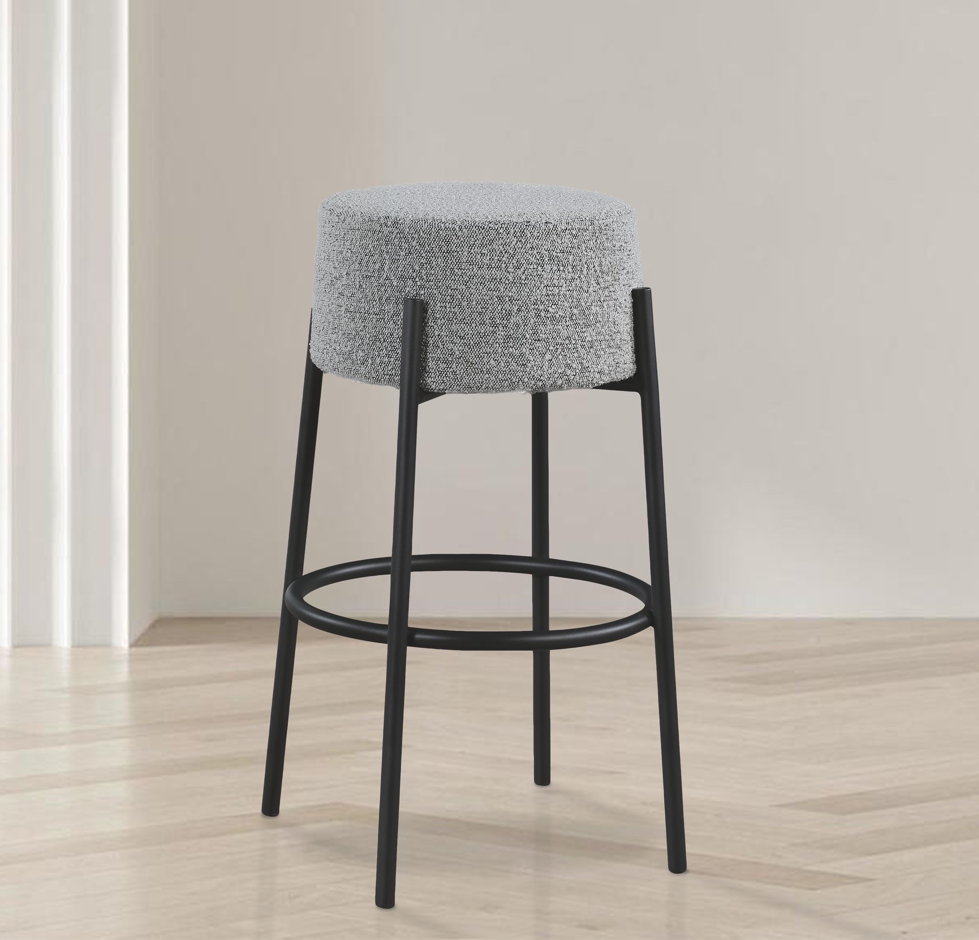 Avalon Boucle Fabric Bar Stool with Matte Black Iron Frame