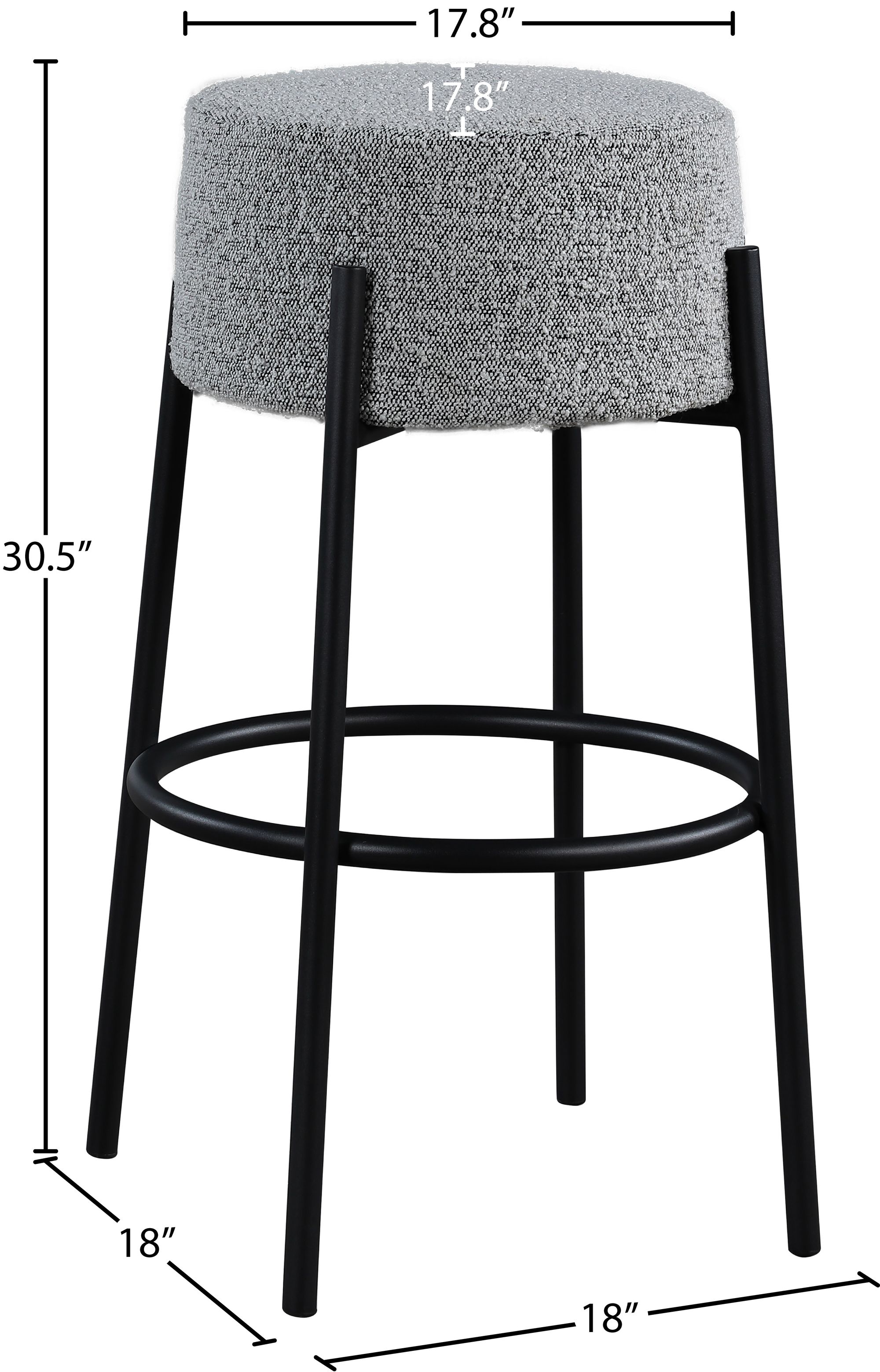 Avalon Boucle Fabric Bar Stool with Matte Black Iron Frame