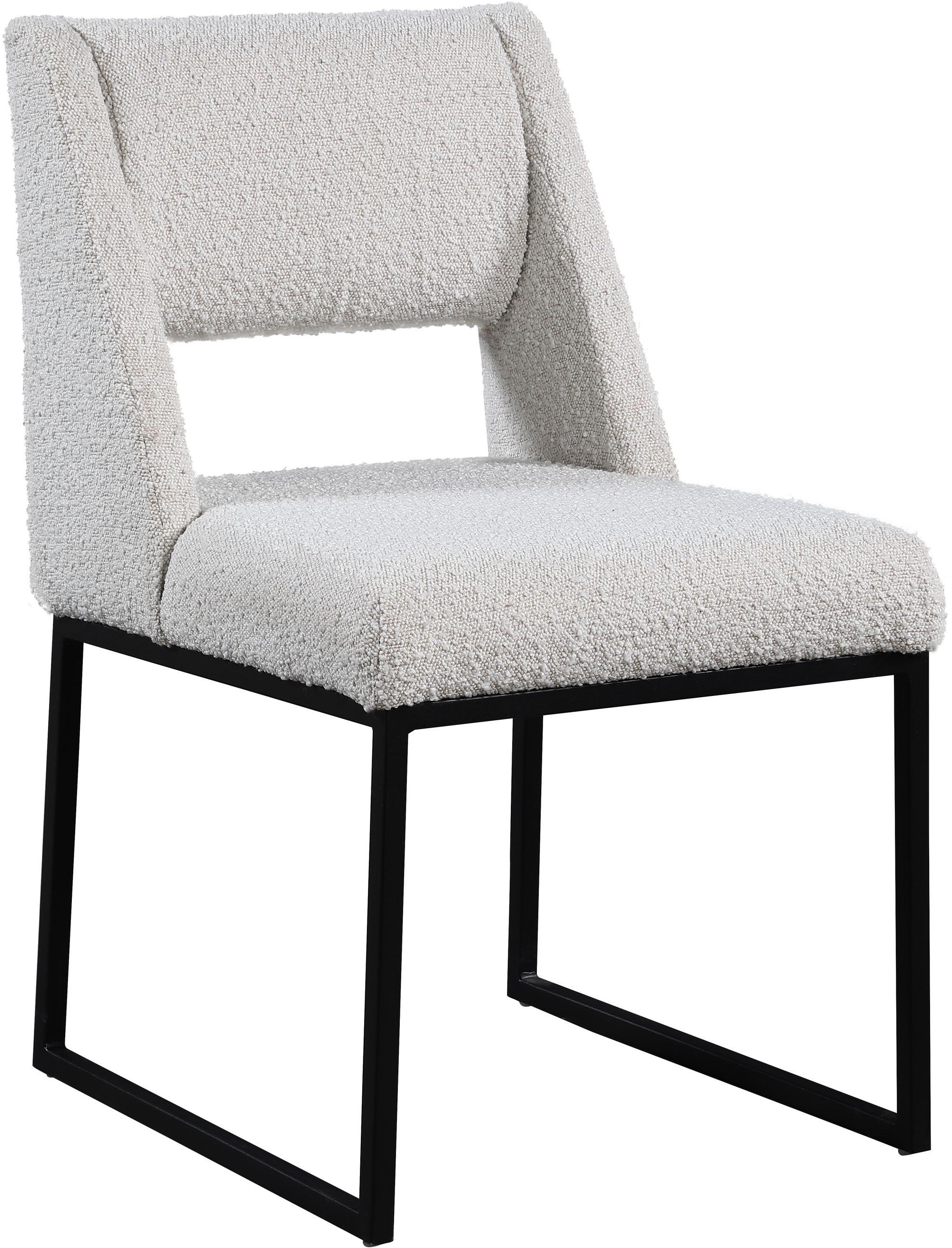 Jayce Boucle Fabric Dining Chair with Matte Black Iron Base