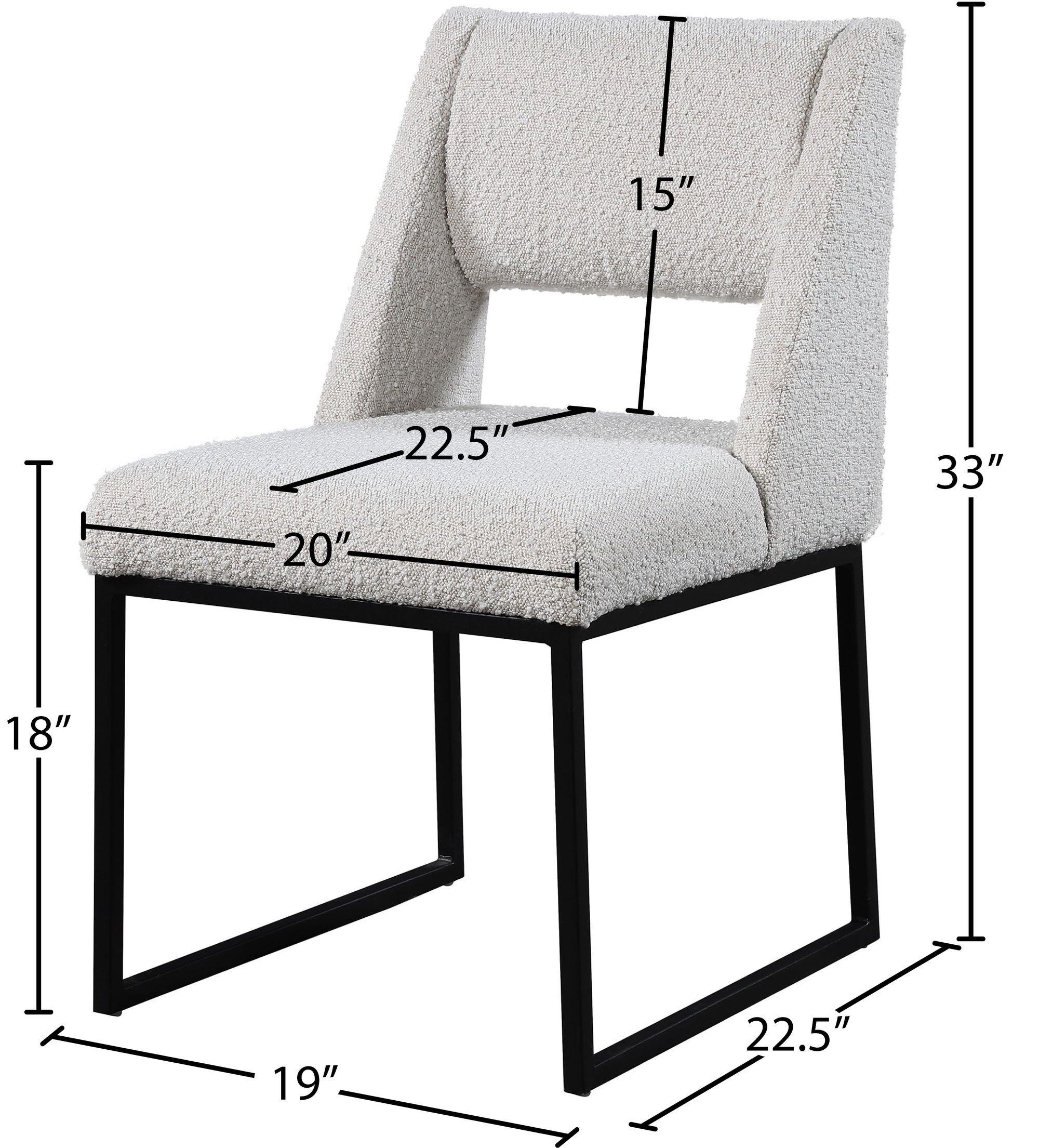 Jayce Boucle Fabric Dining Chair with Matte Black Iron Base