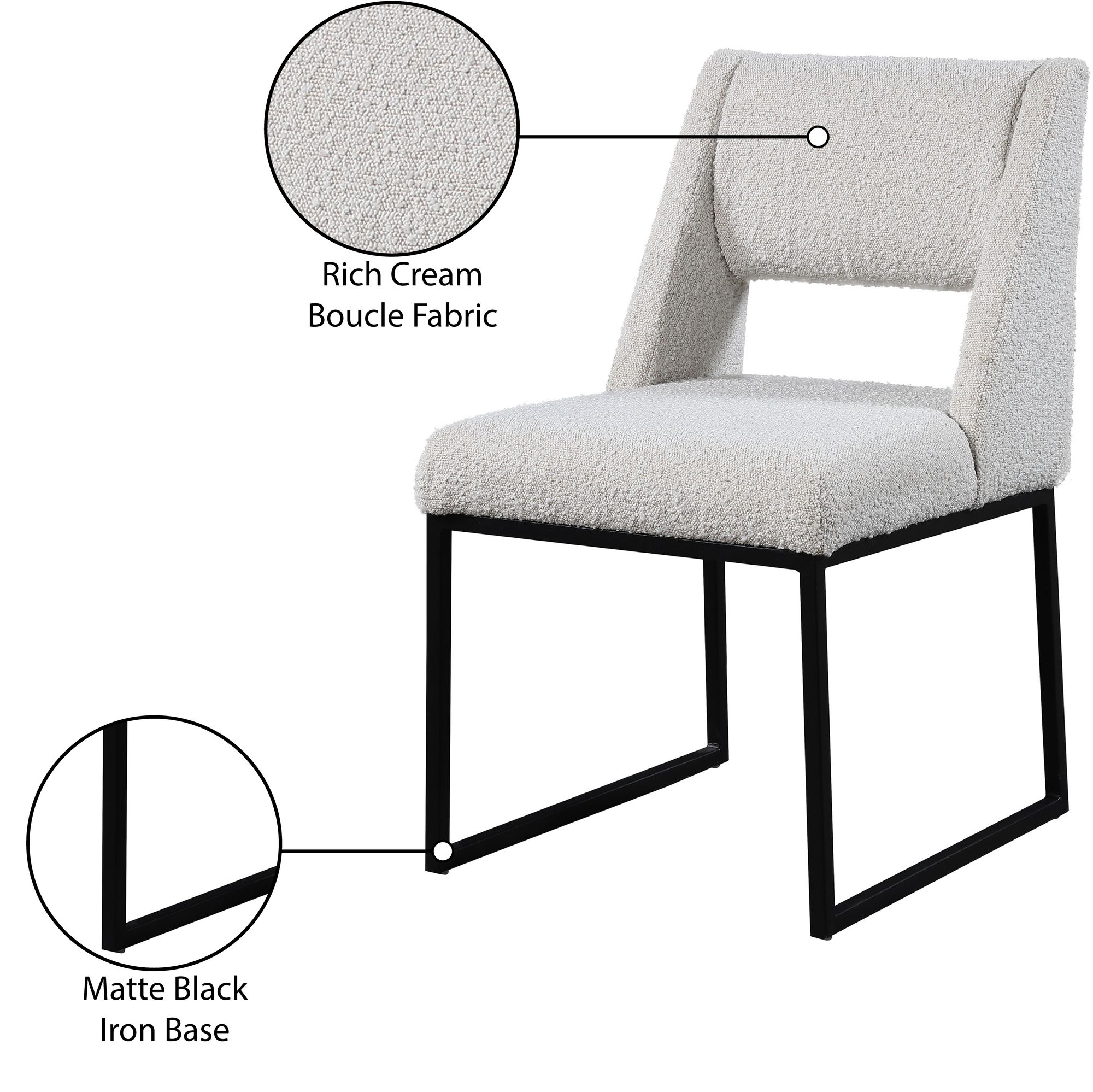 Jayce Boucle Fabric Dining Chair with Matte Black Iron Base