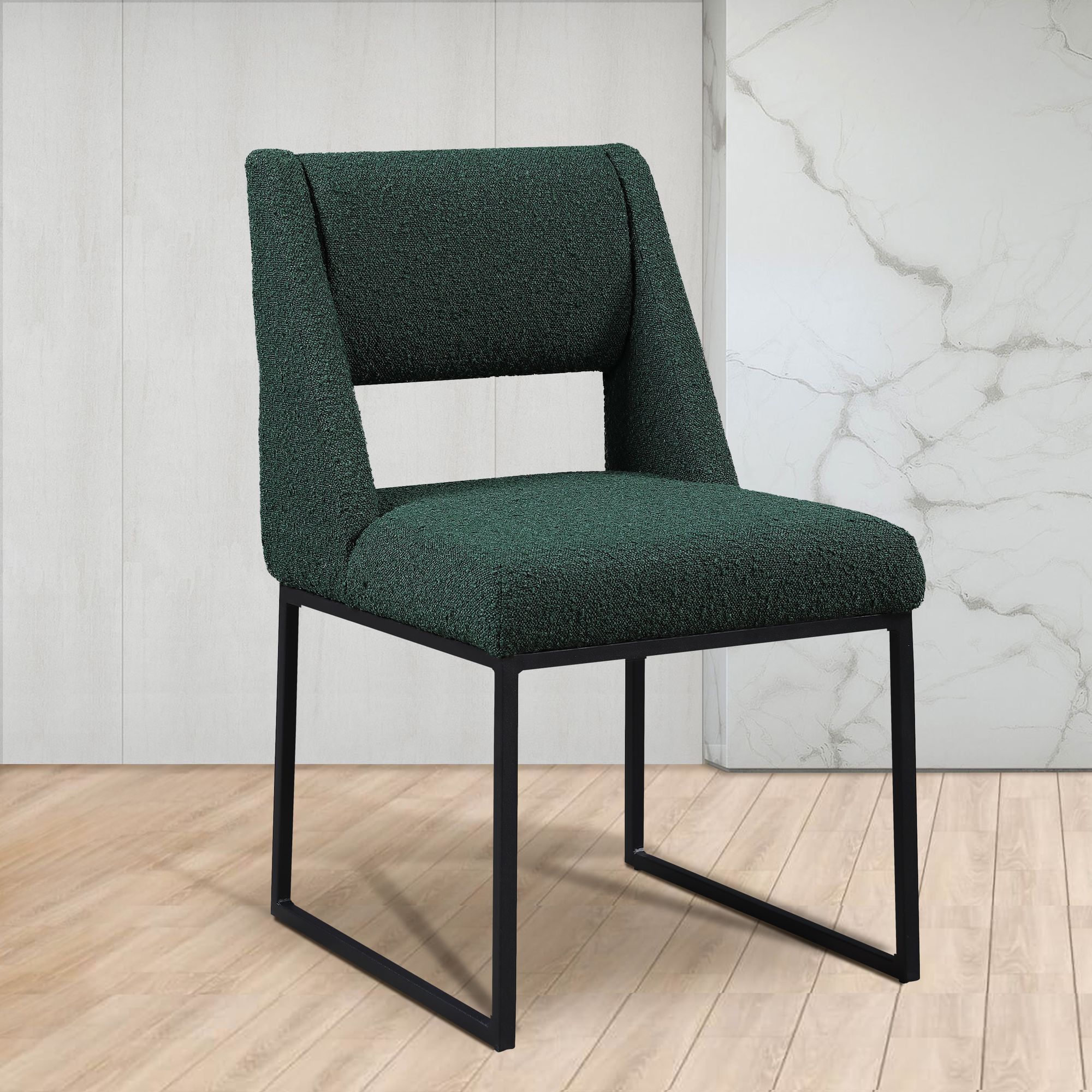 Jayce Boucle Fabric Dining Chair with Matte Black Iron Base