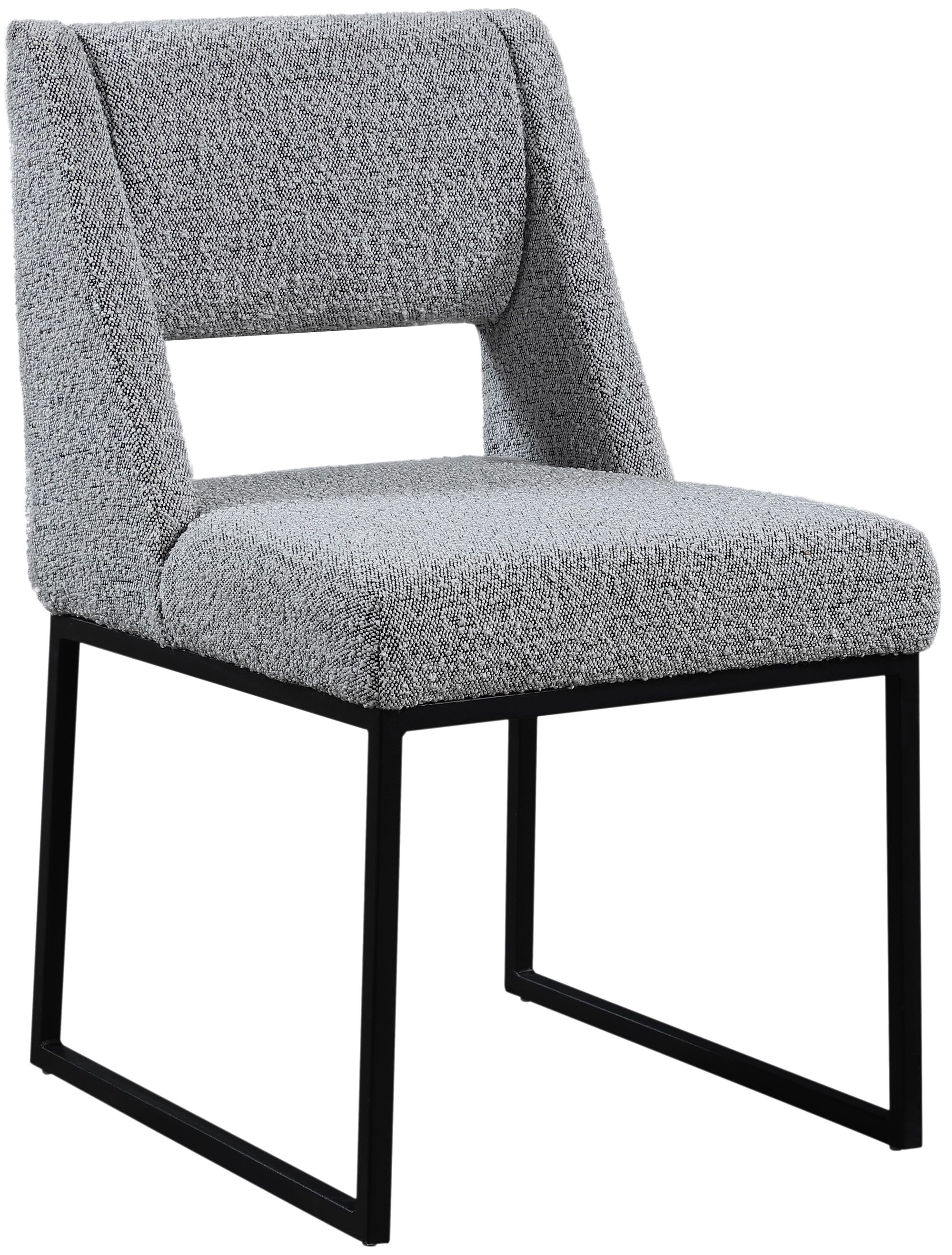 Jayce Boucle Fabric Dining Chair with Matte Black Iron Base