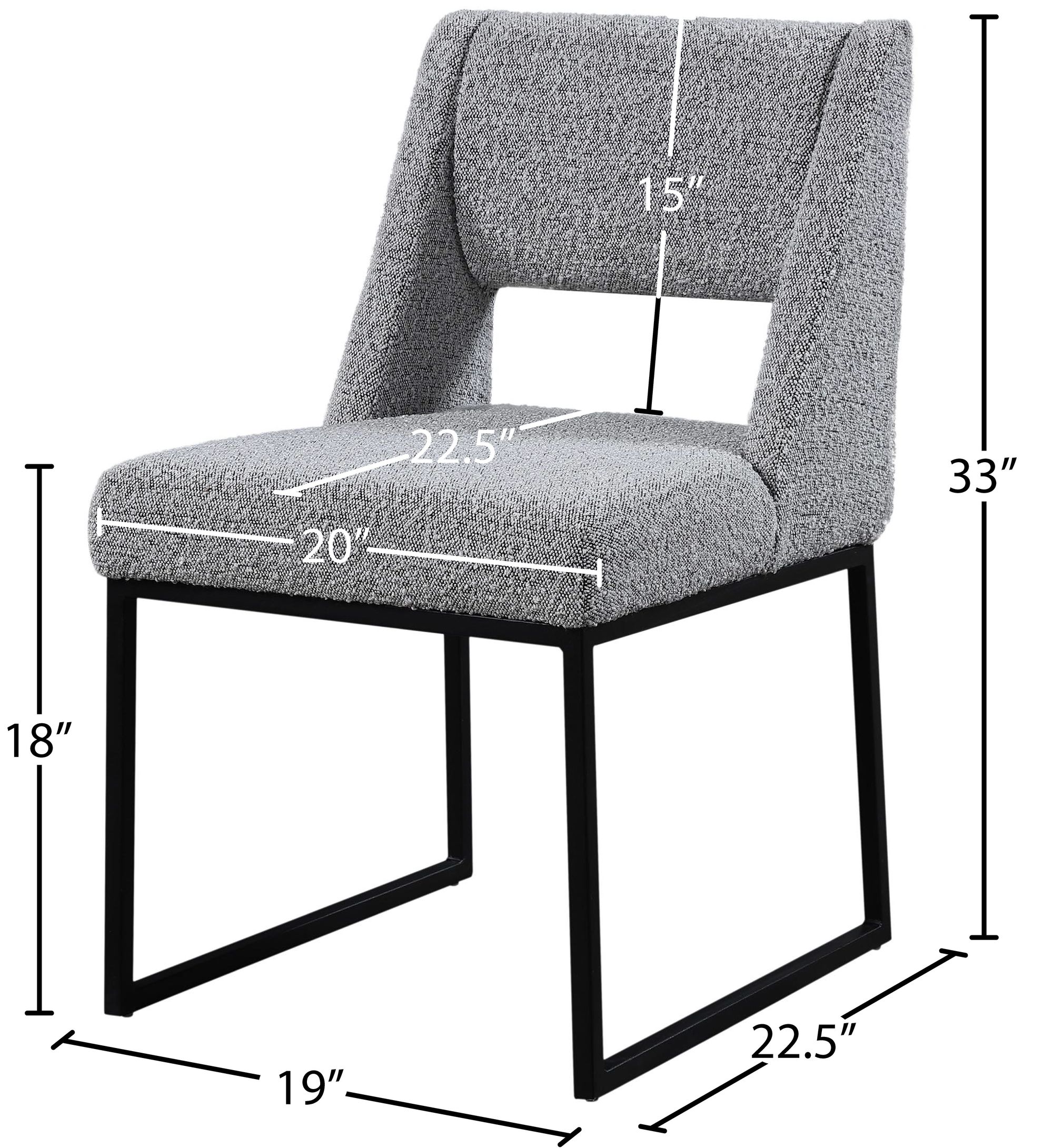 Jayce Boucle Fabric Dining Chair with Matte Black Iron Base