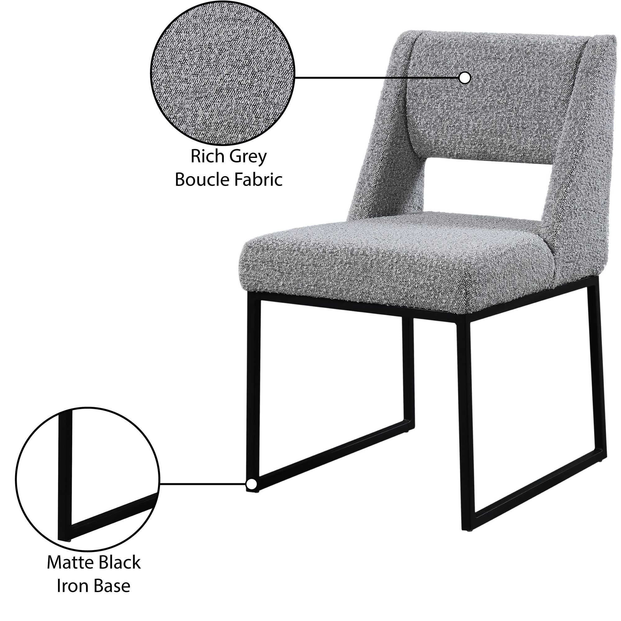Jayce Boucle Fabric Dining Chair with Matte Black Iron Base