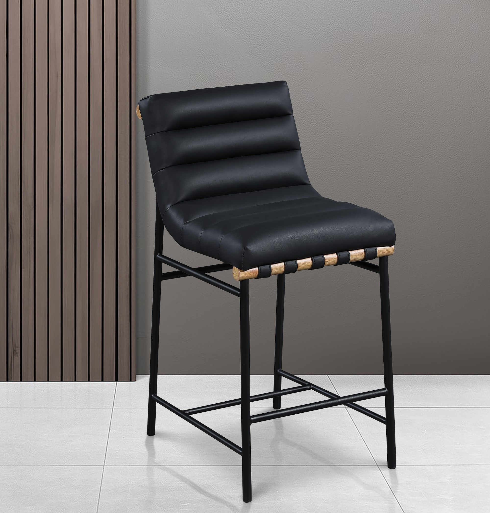 Burke Faux Leather Counter Stool with Matte Black Metal Frame