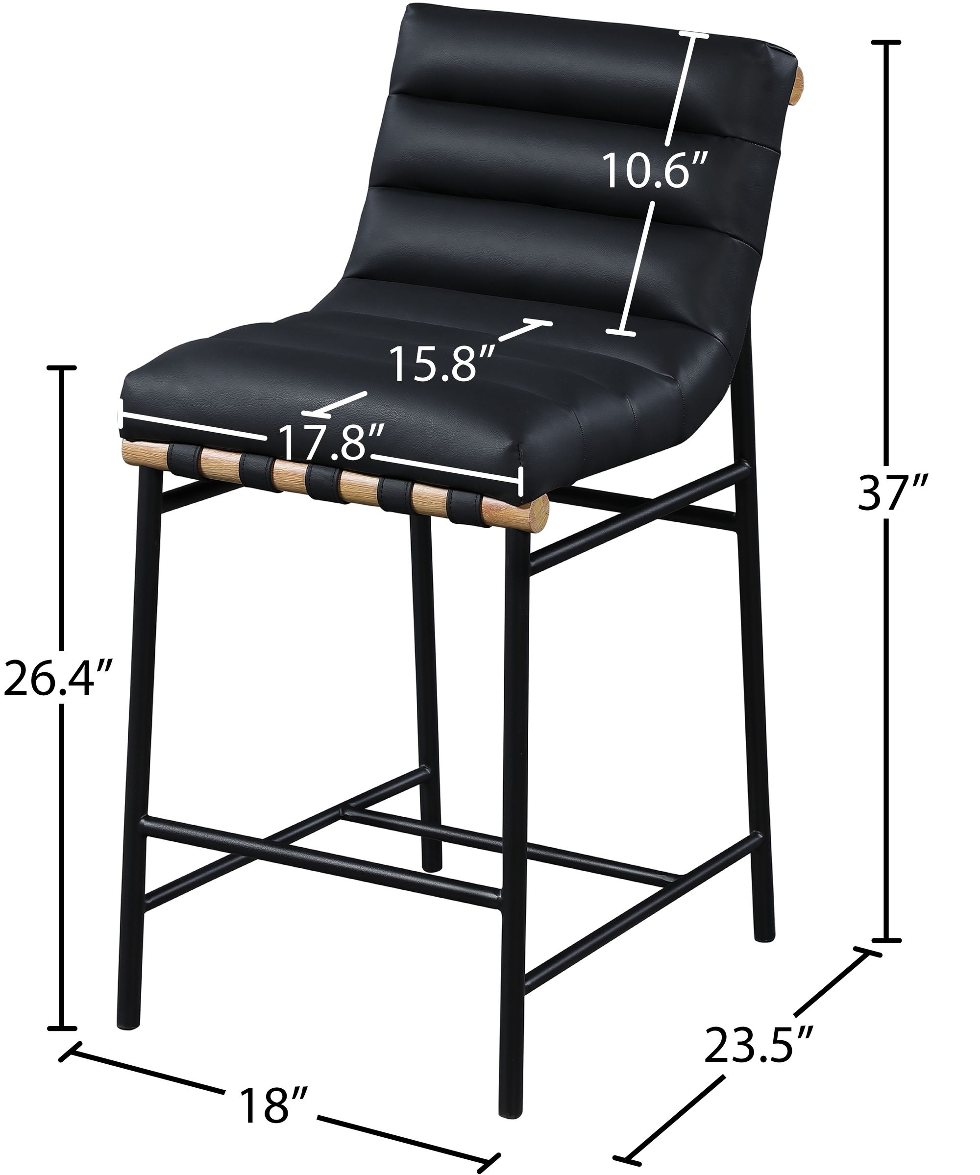 Burke Faux Leather Counter Stool with Matte Black Metal Frame