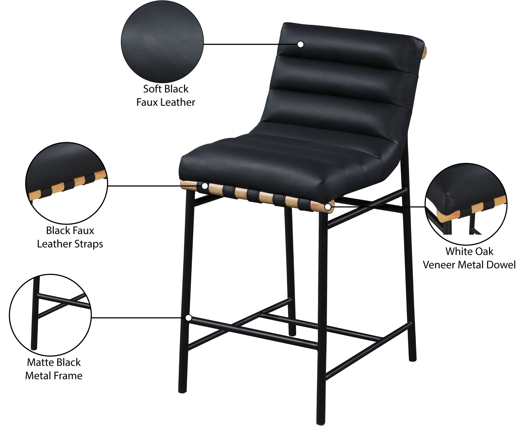 Burke Boucle Fabric Counter Stool with Matte Black Metal Frame