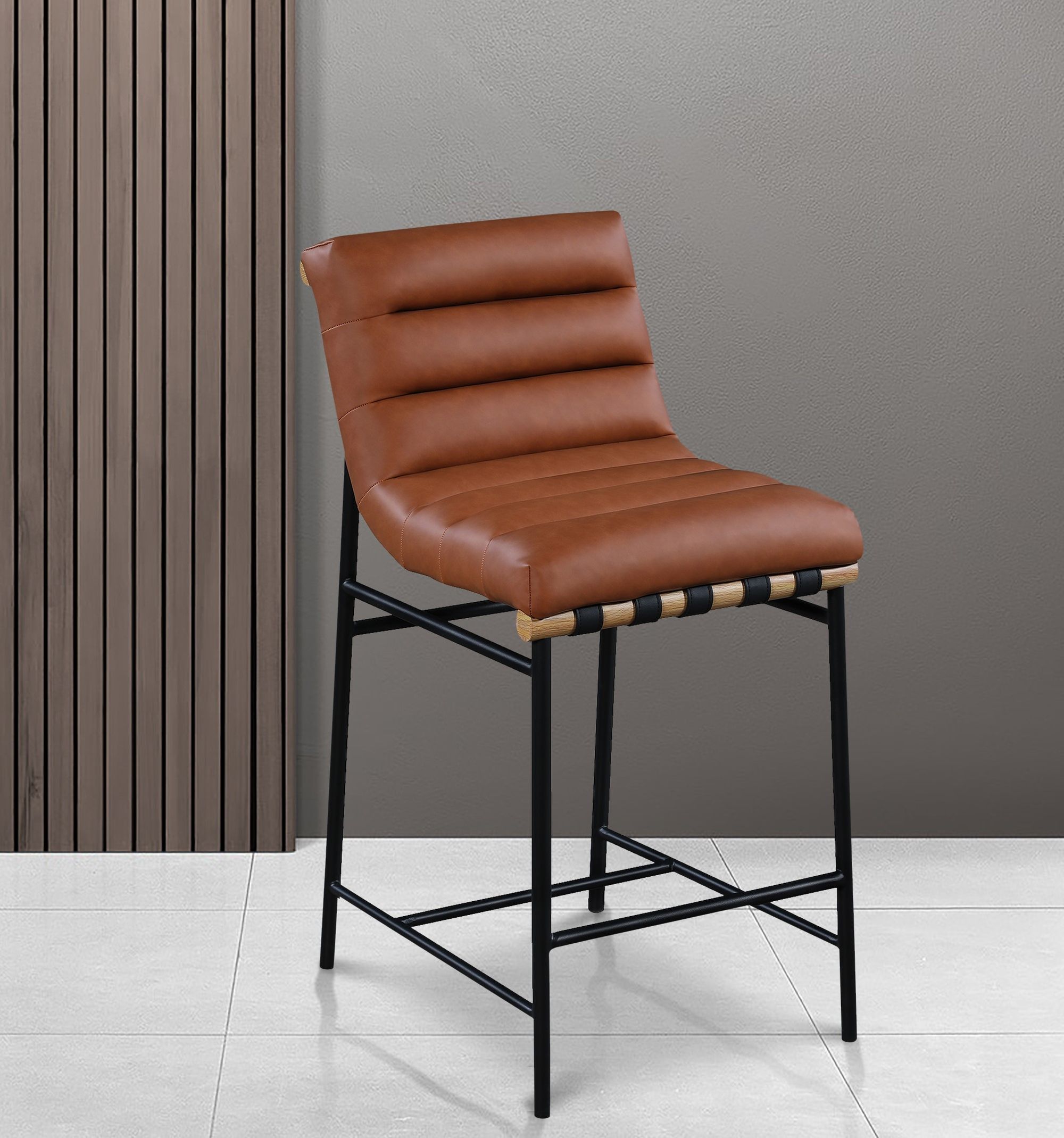 Burke Faux Leather Counter Stool with Matte Black Metal Frame