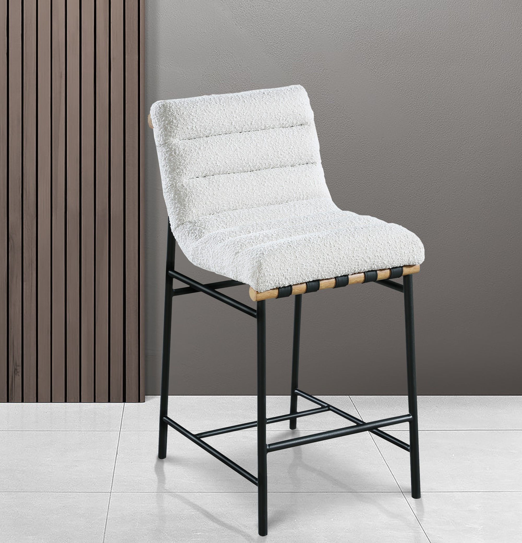 Burke Boucle Fabric Counter Stool with Matte Black Metal Frame
