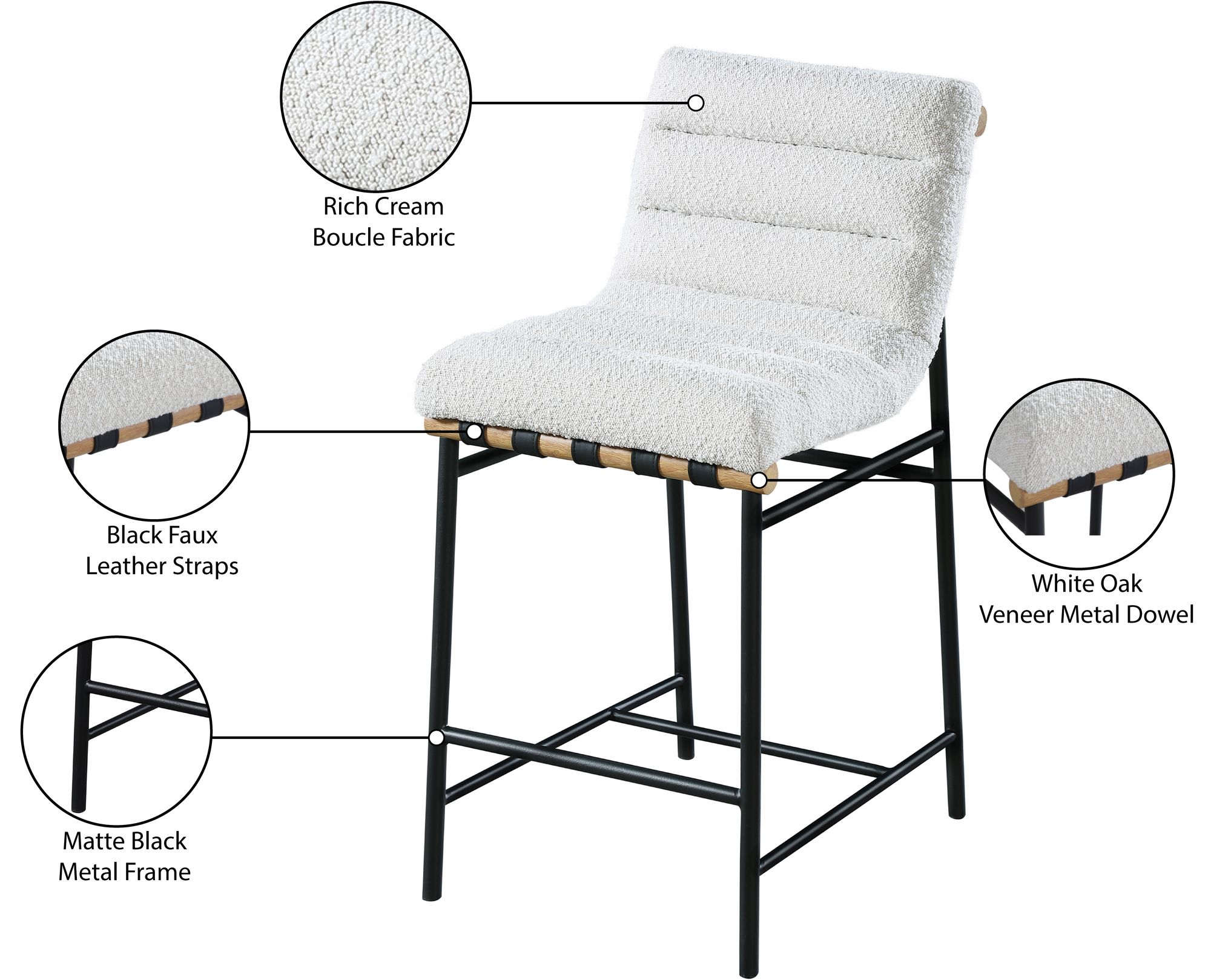 Burke Boucle Fabric Counter Stool with Matte Black Metal Frame