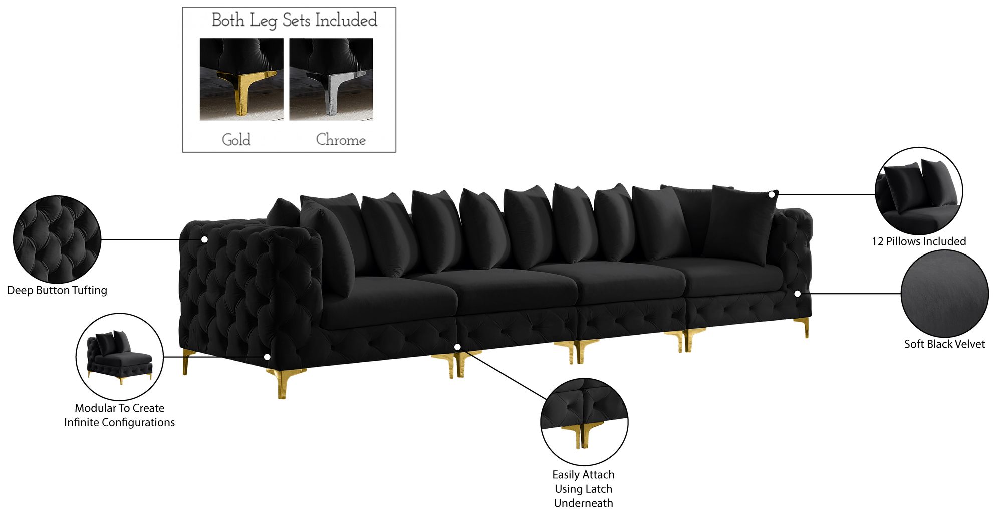 Tremblay 138" Velvet Modular Sofa