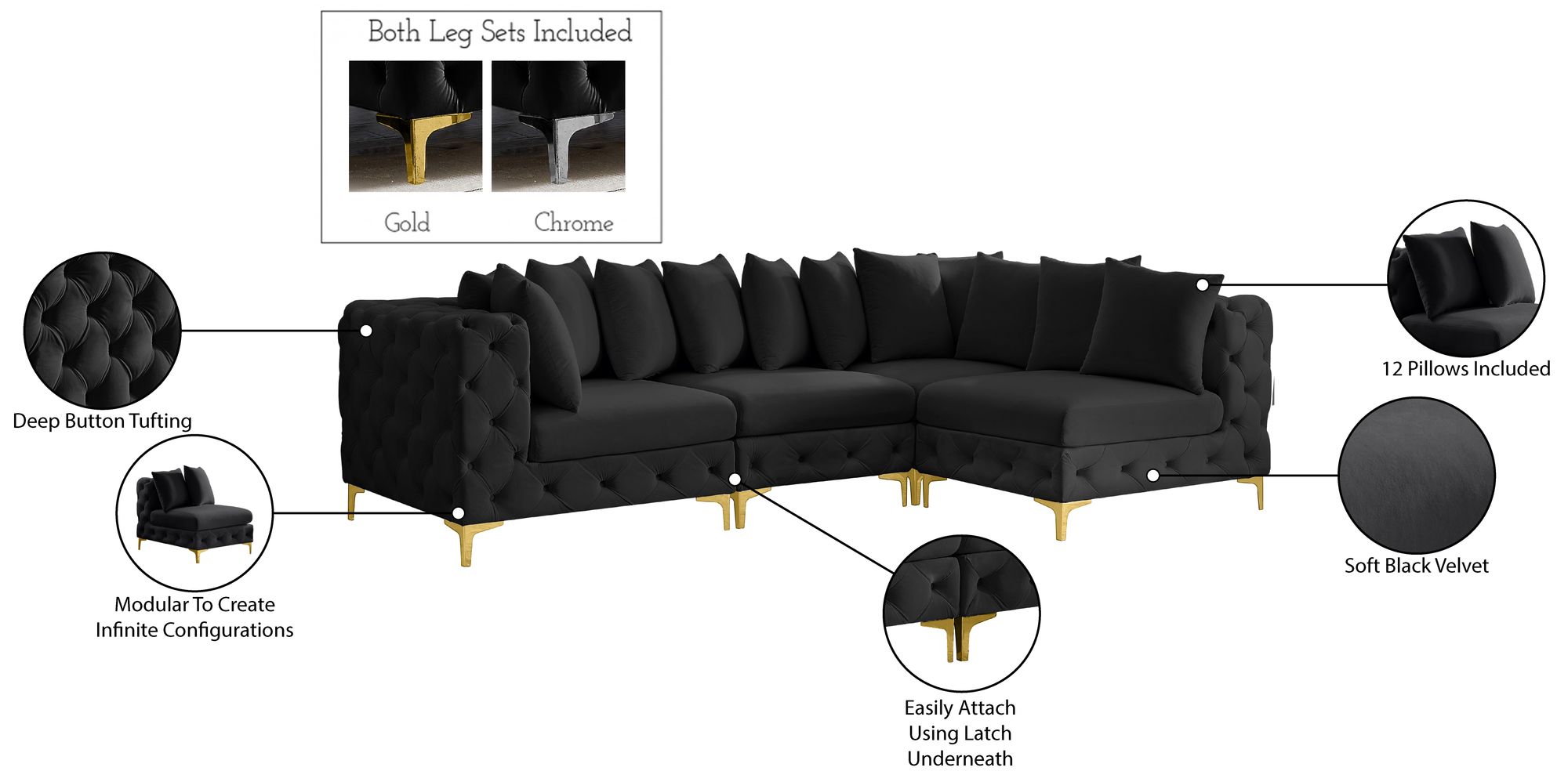 Tremblay 108" 4-Piece Velvet Modular Sectional