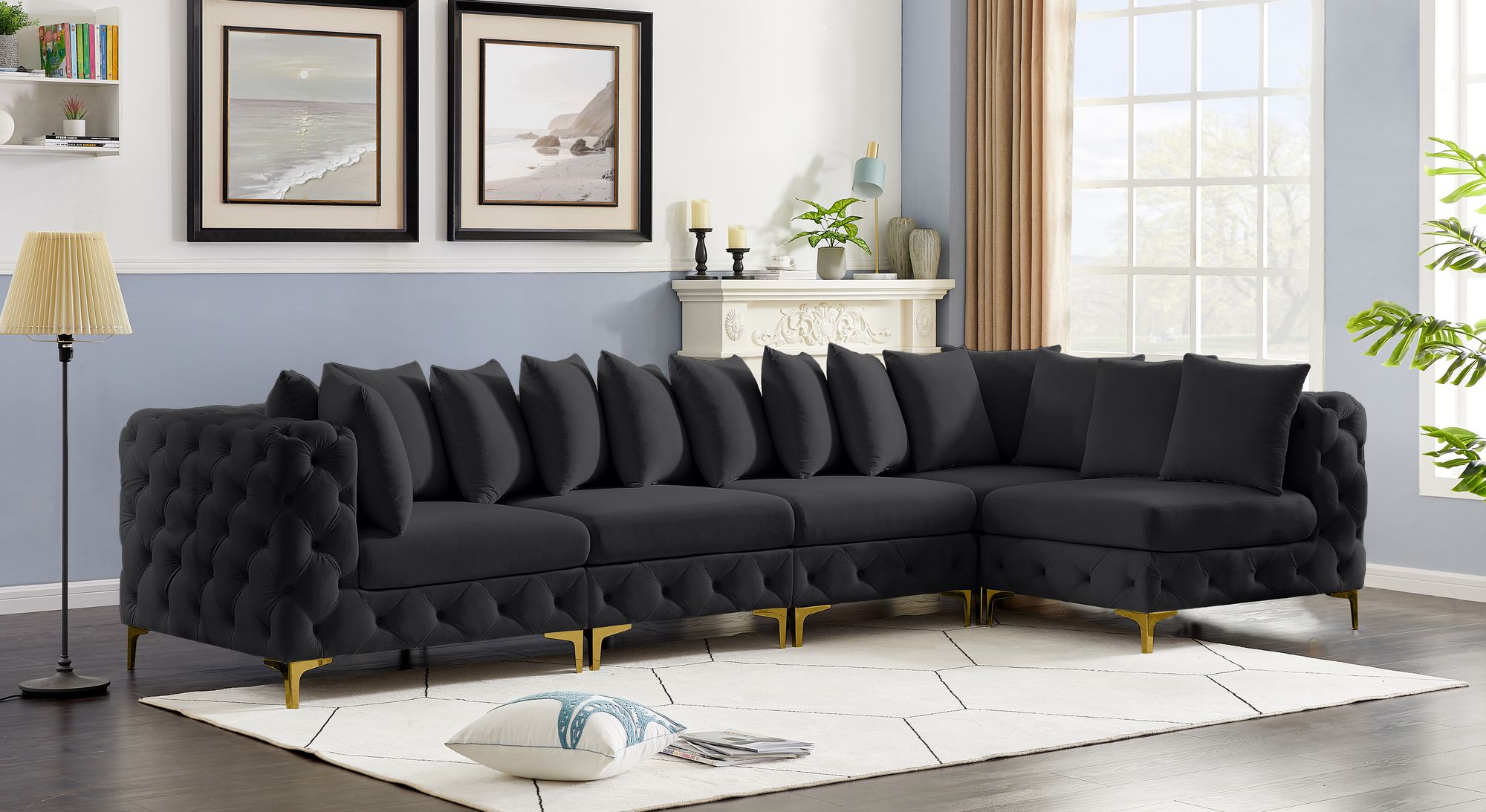 Tremblay 138" 5-Piece Velvet Modular Sectional