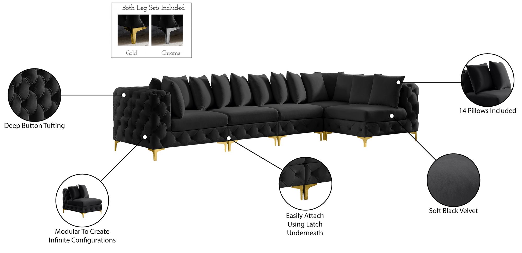 Tremblay 138" 5-Piece Velvet Modular Sectional