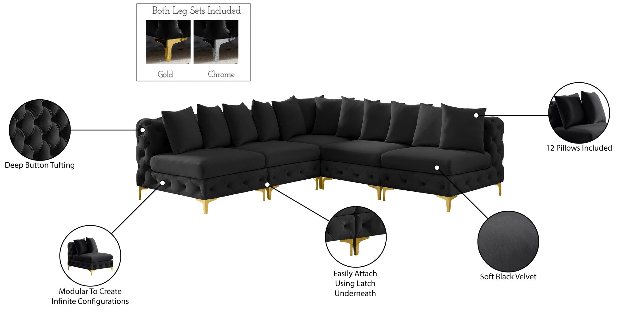 Tremblay 99" 5-Piece Velvet Modular Sectional