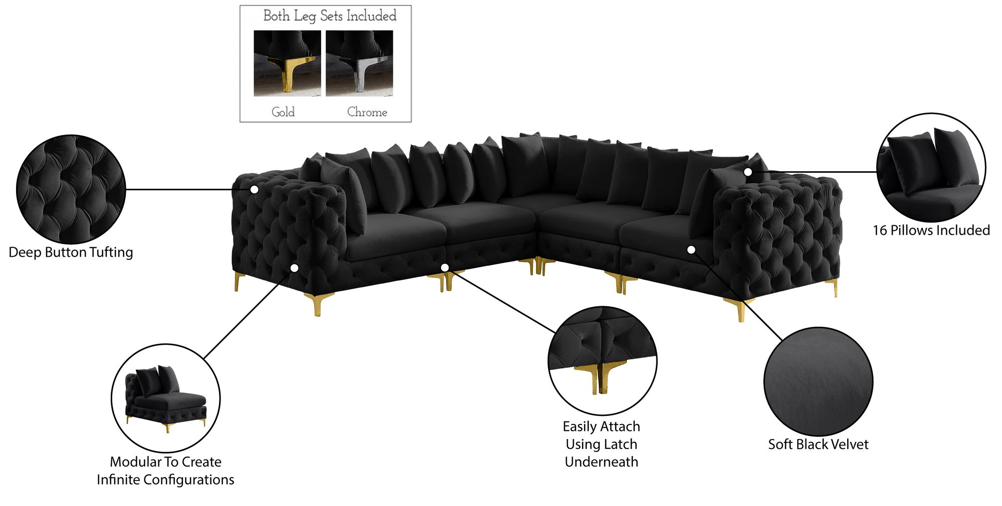 Tremblay 108" 5-Piece Velvet Modular Corner Sectional