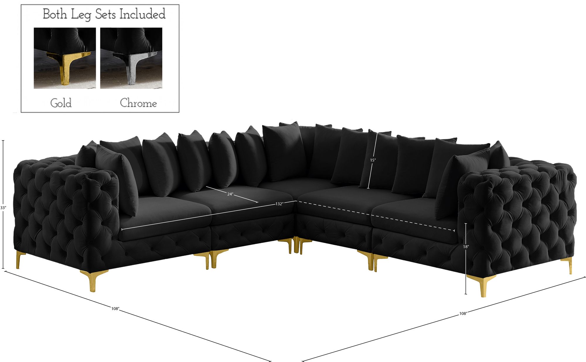 Tremblay 108" 5-Piece Velvet Modular Corner Sectional