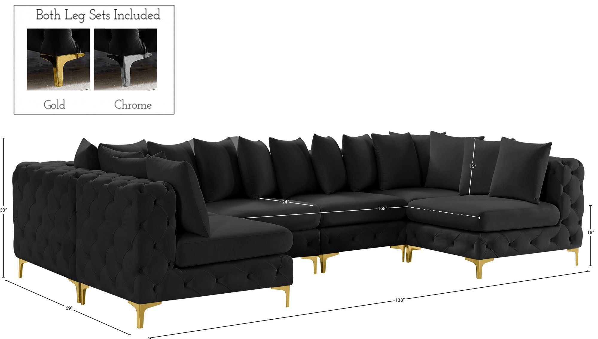 Tremblay 138" 6-Piece Velvet Modular U-Shape Sectional
