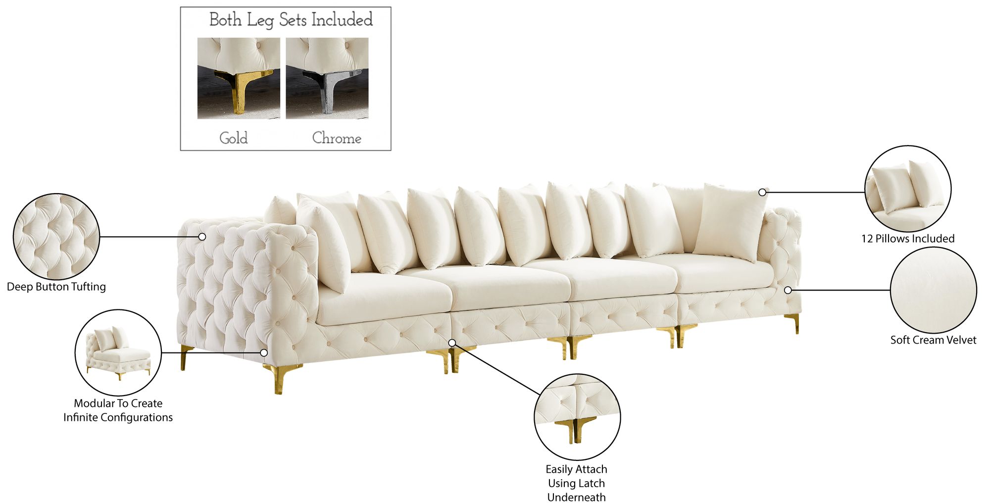 Tremblay 138" Velvet Modular Sofa
