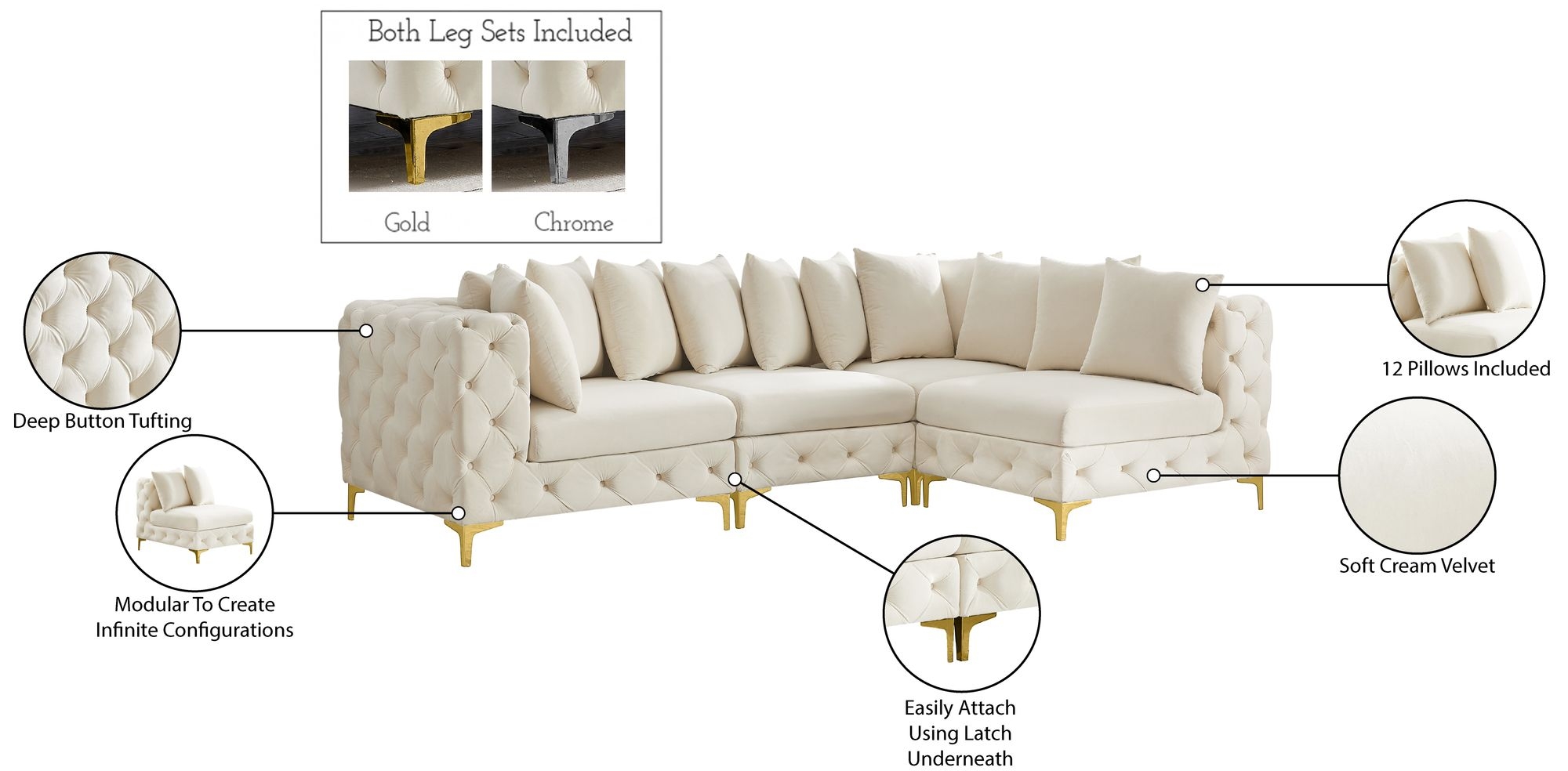 Tremblay 108" 4-Piece Velvet Modular Sectional