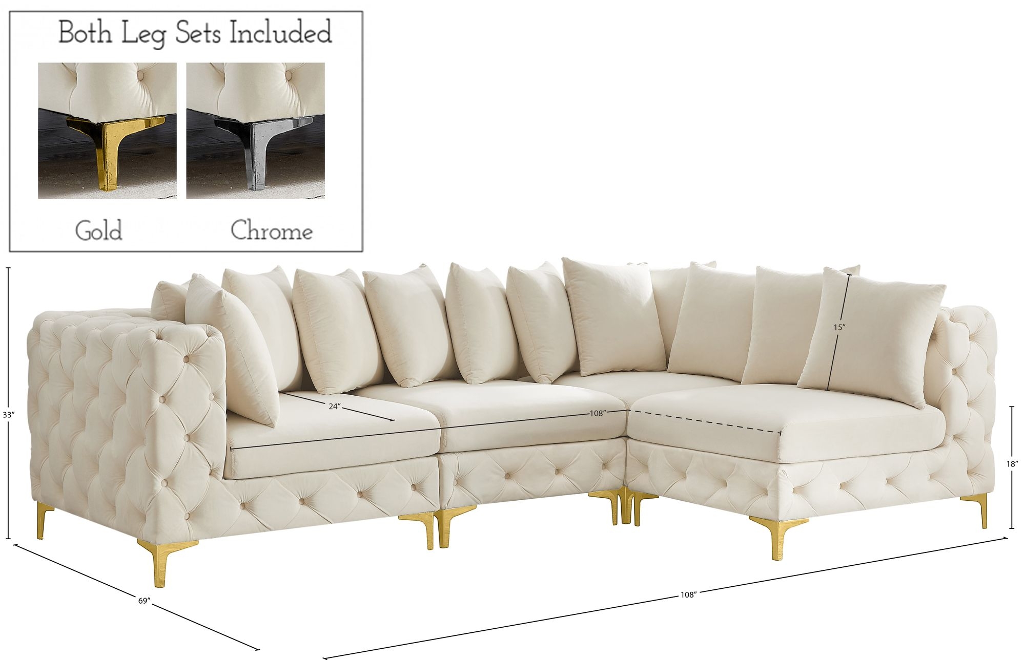 Tremblay 108" 4-Piece Velvet Modular Sectional