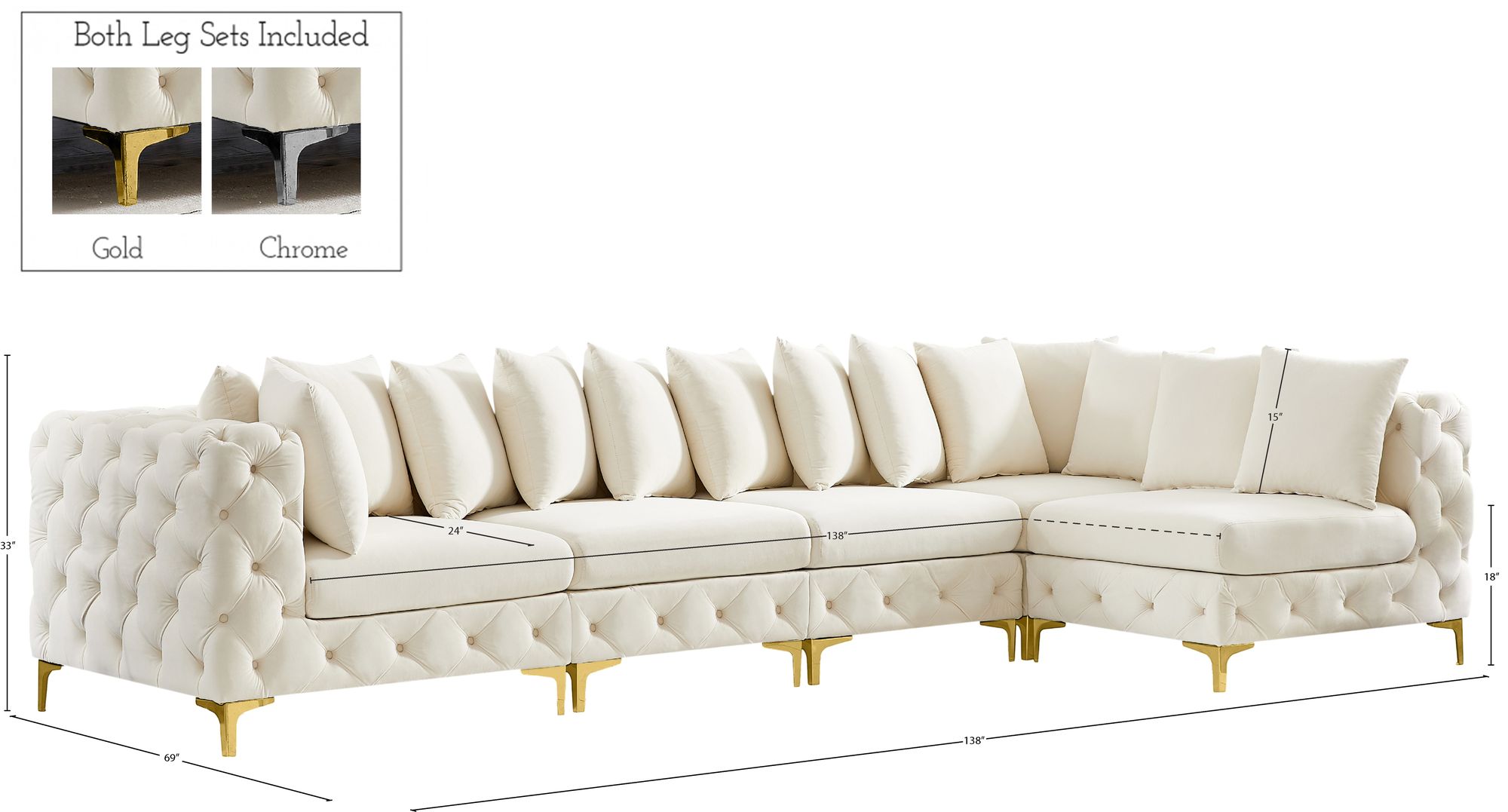 Tremblay 138" 5-Piece Velvet Modular Sectional