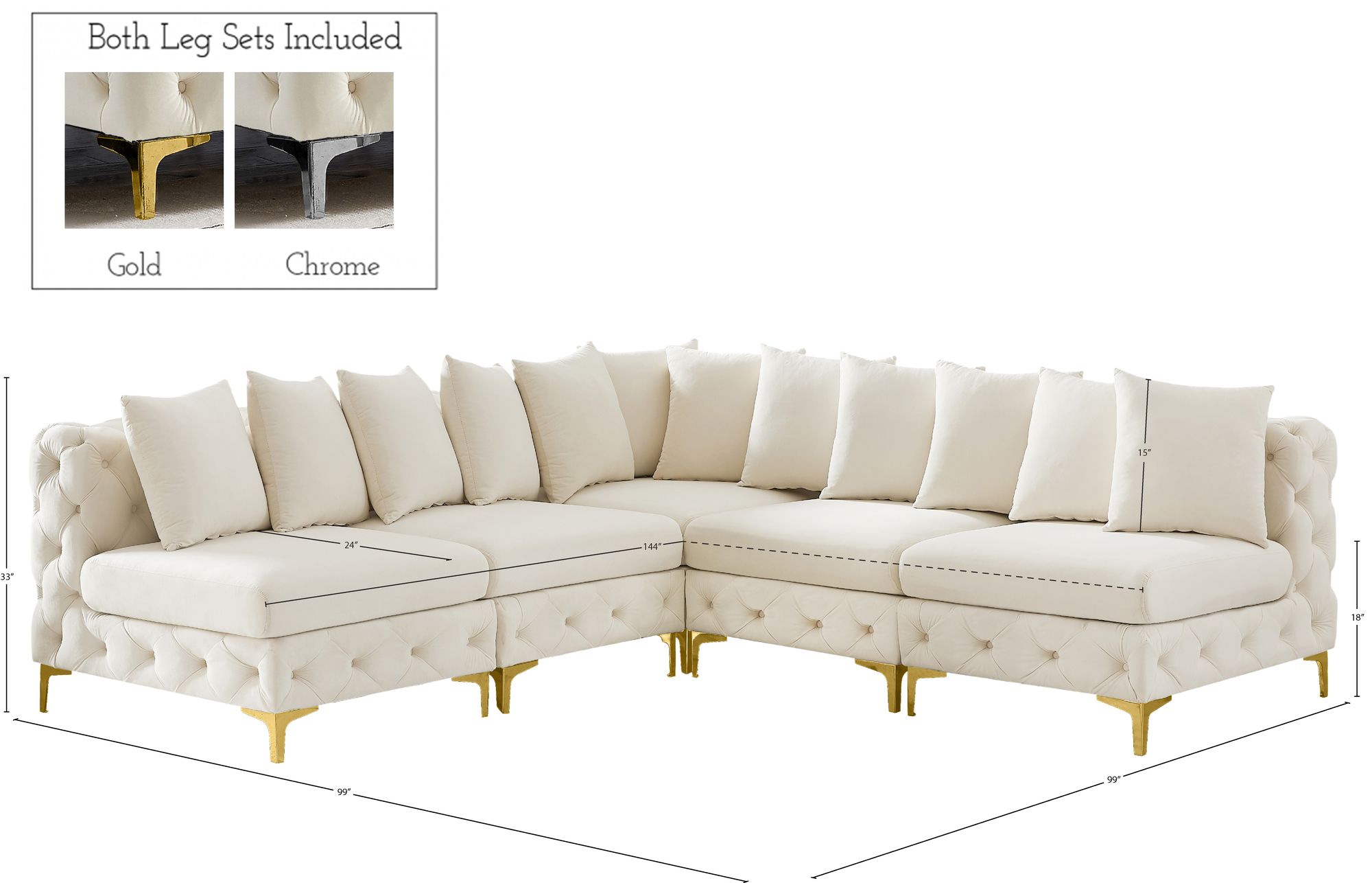 Tremblay 99" 5-Piece Velvet Modular Sectional