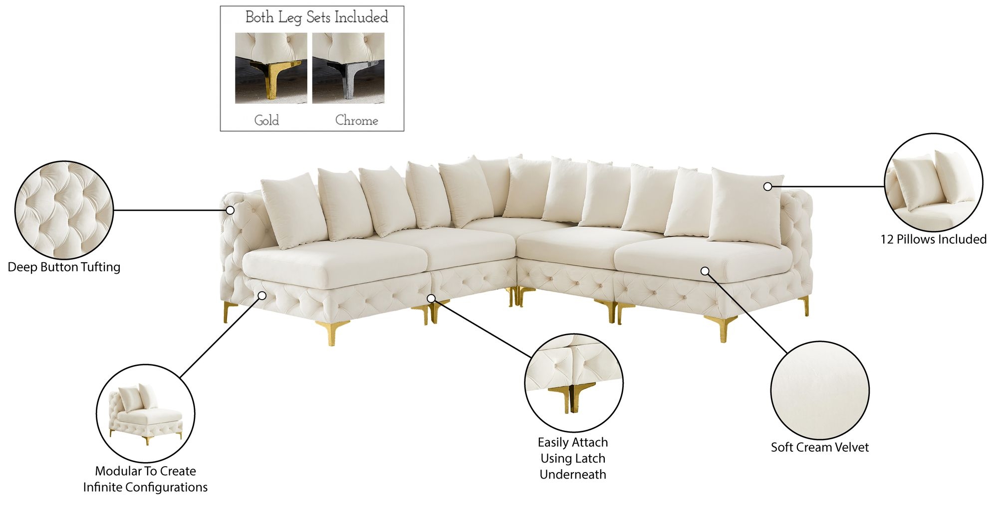 Tremblay 99" 5-Piece Velvet Modular Sectional