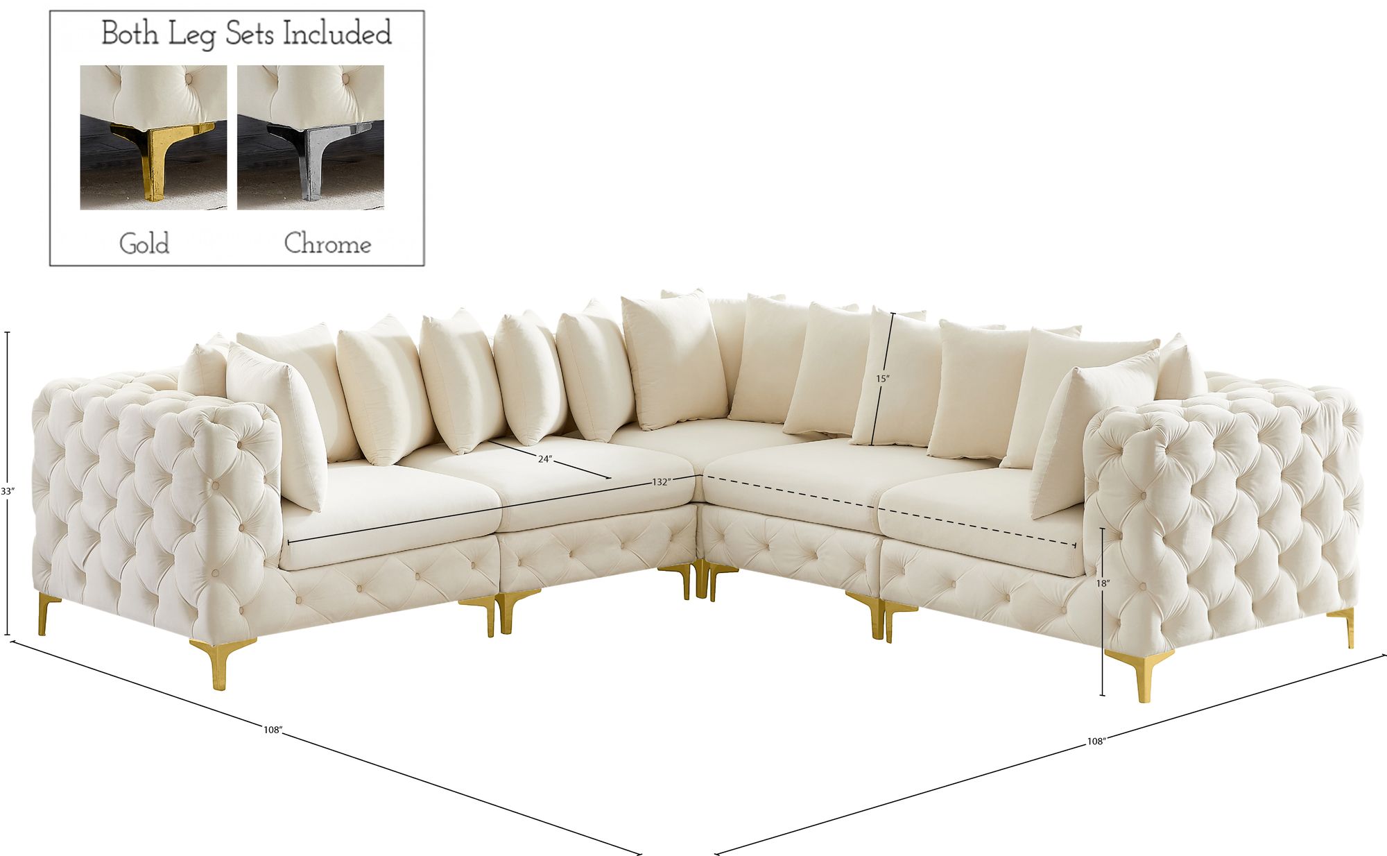 Tremblay 108" 5-Piece Velvet Modular Corner Sectional