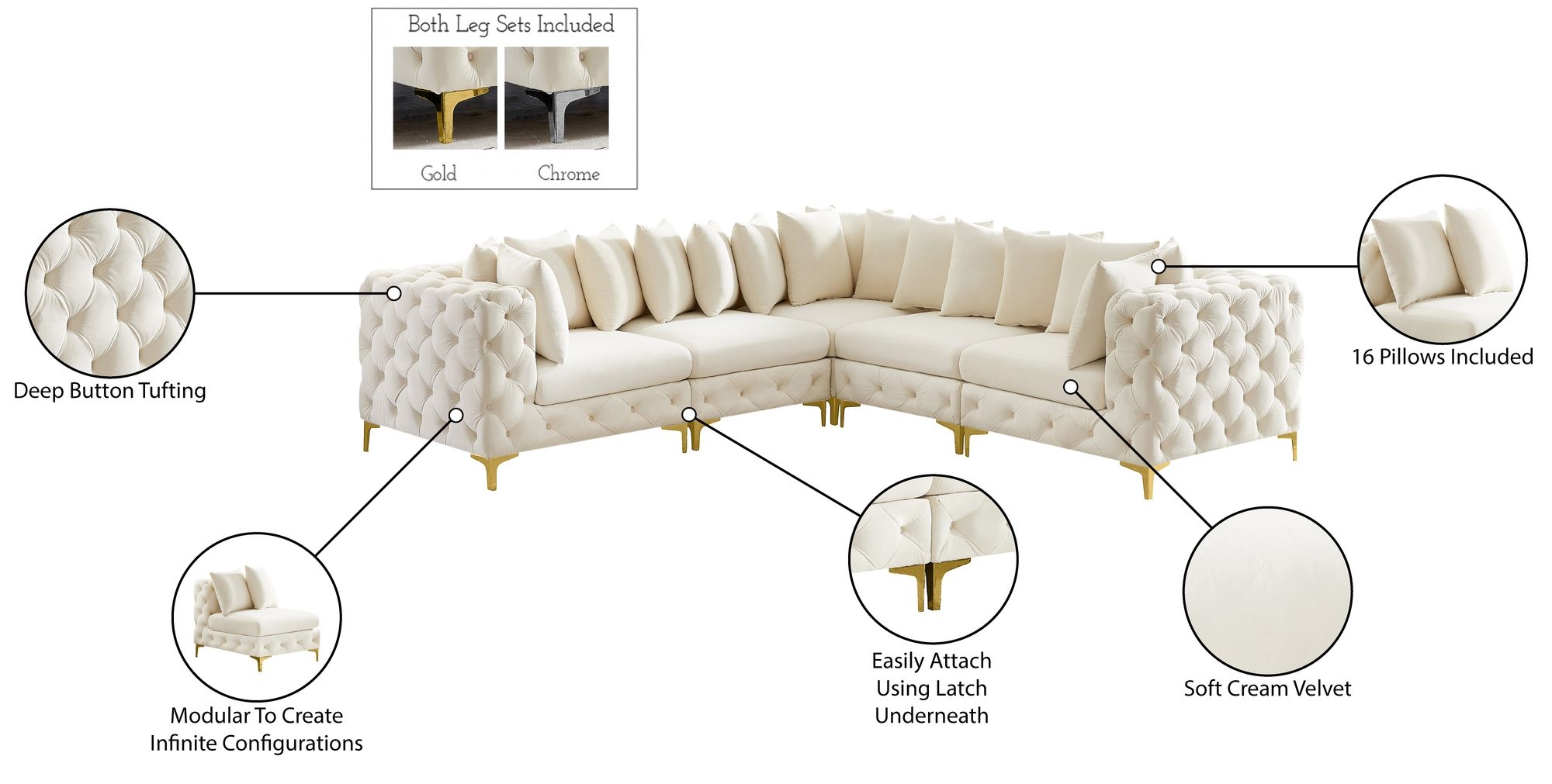 Tremblay 108" 5-Piece Velvet Modular Corner Sectional